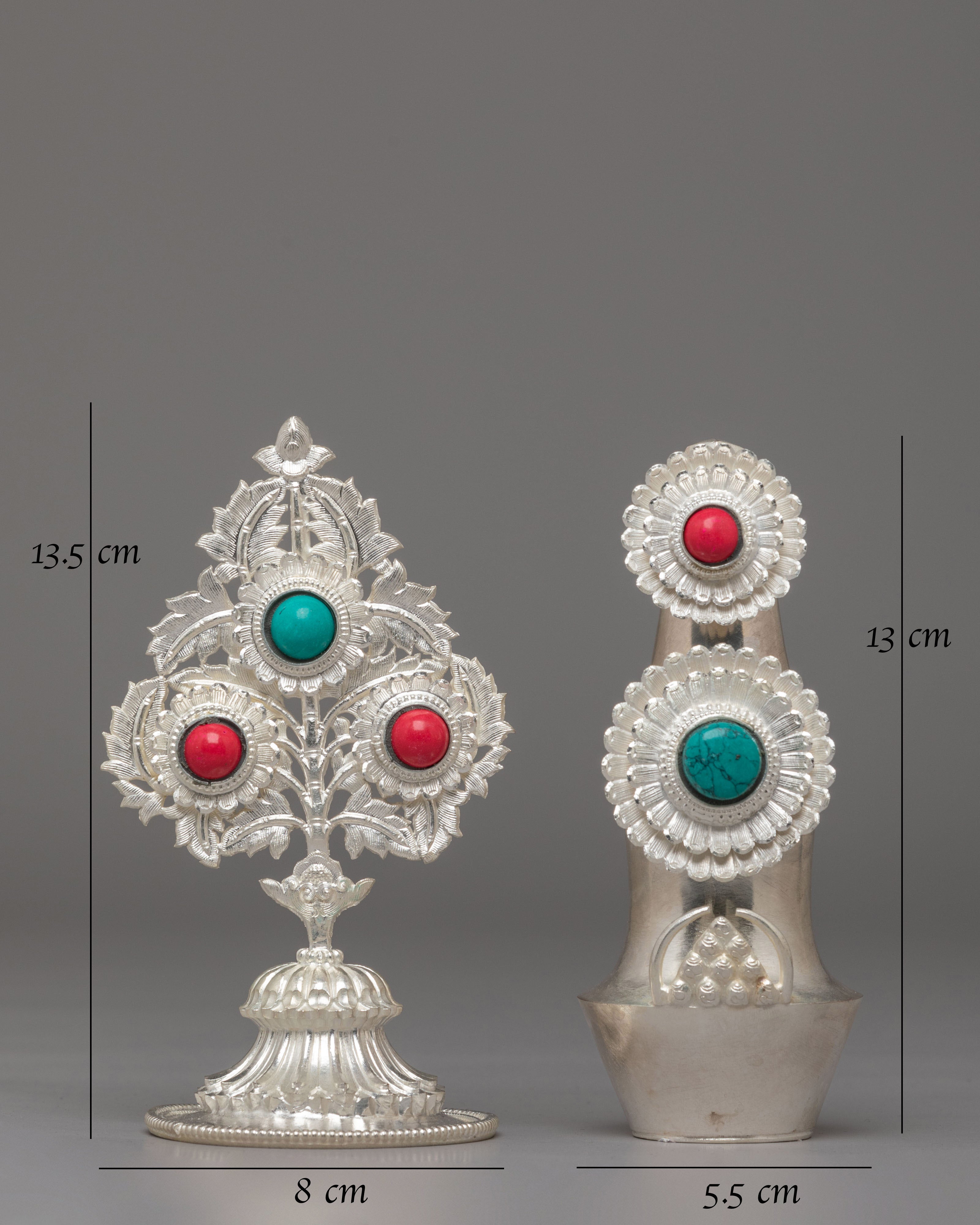 Silver Tibetan Ritual Torma Set | Traditional Buddhist Offerings