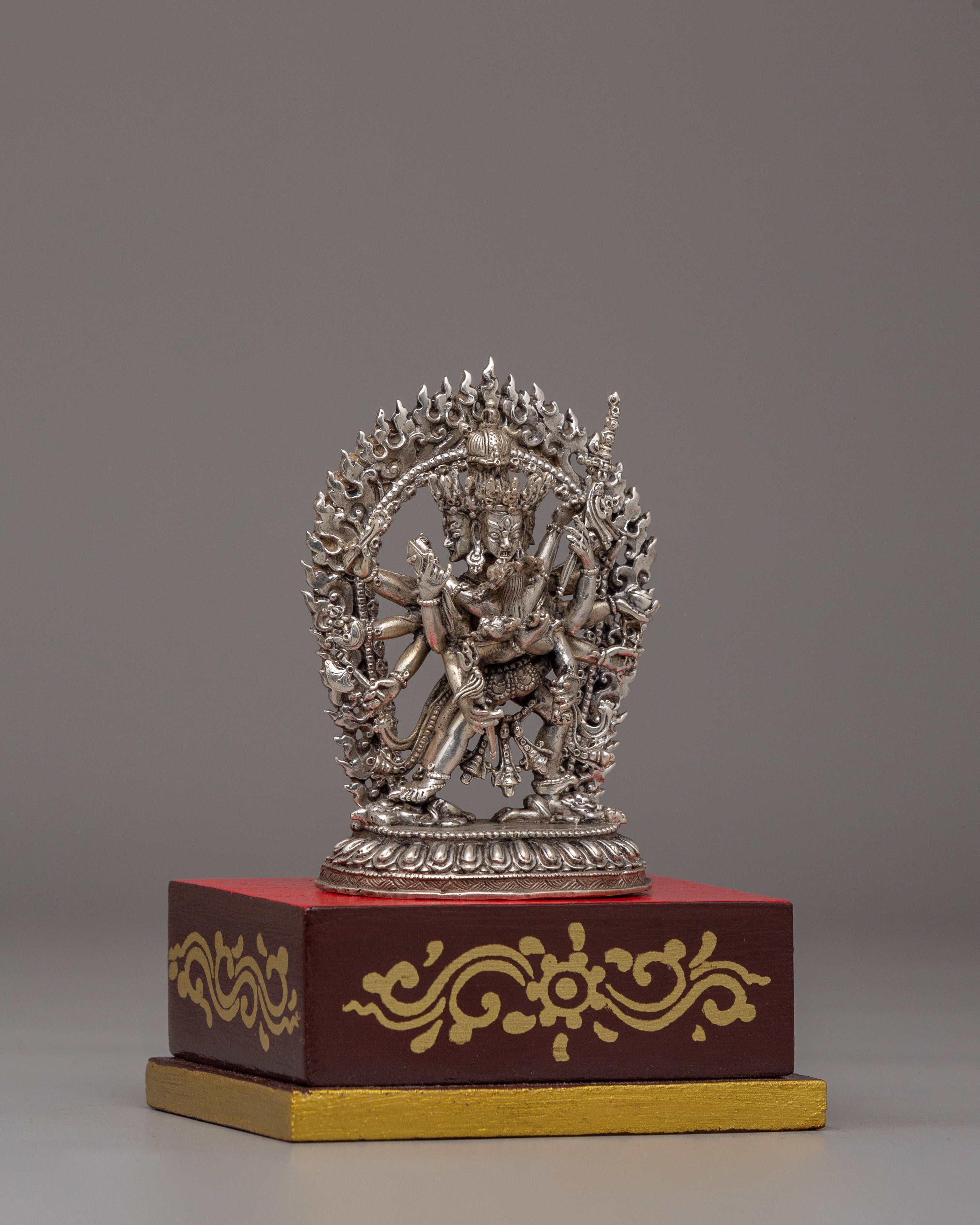 Tibetan Chakrasamvara with Consort Statue | Silver Plated Copper Buddhist Art