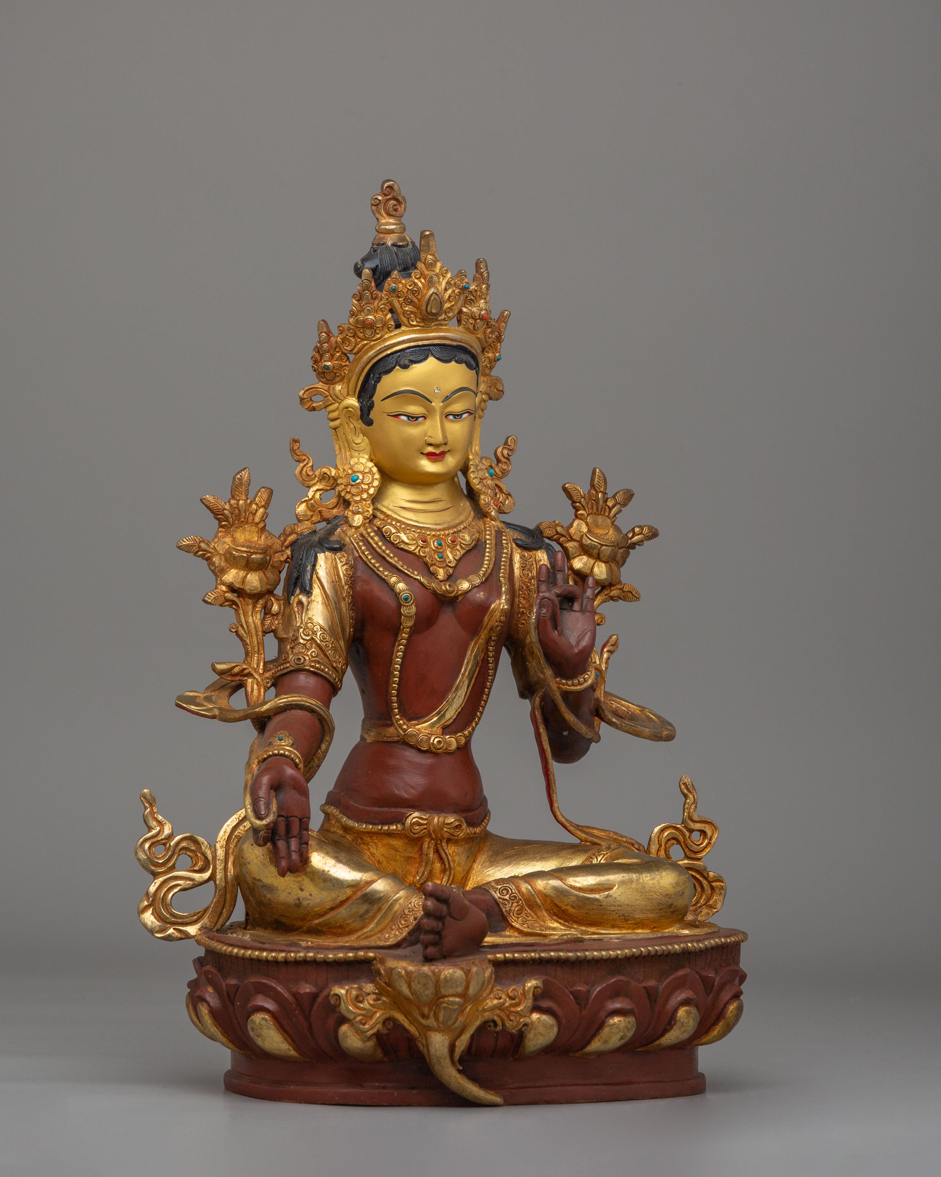 Sacred Green Tara Devotional Statue | Tibetan Copper Statue for Meditation