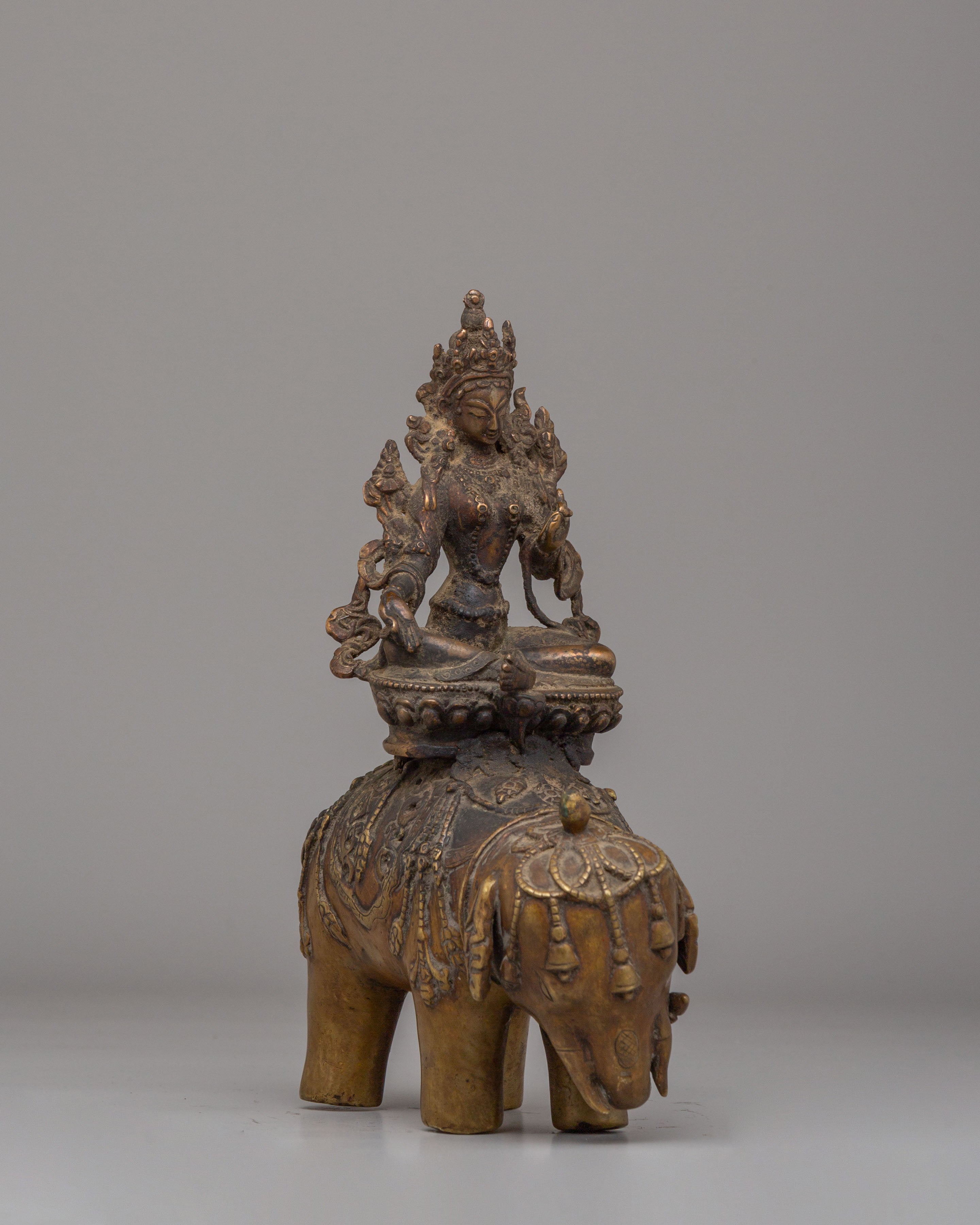 Green Tara On Elephant Statue Set for Altar | Perfect for Sacred Spaces