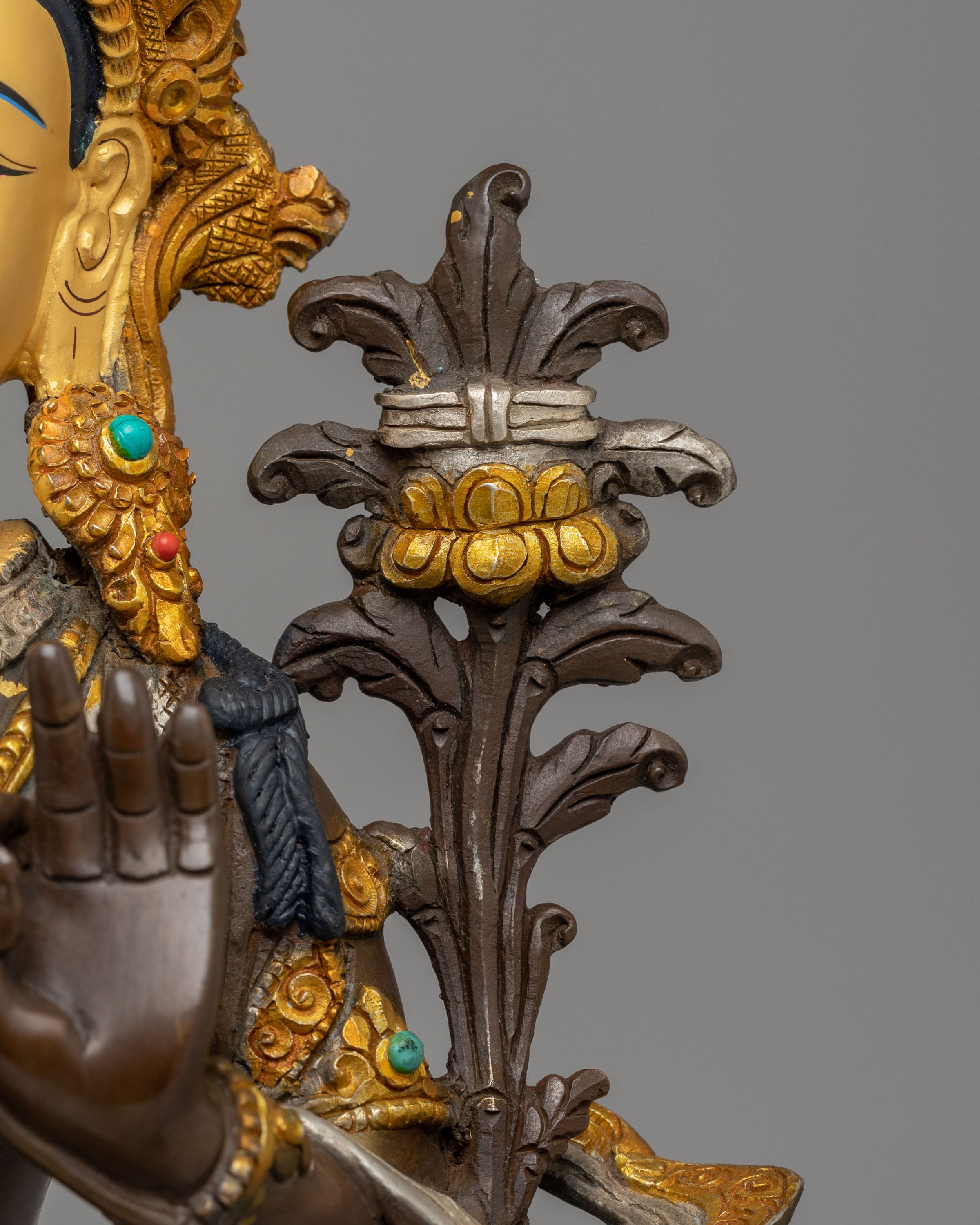 Tibetan Manjushri Sculpture | Gold Plated Buddhist Art