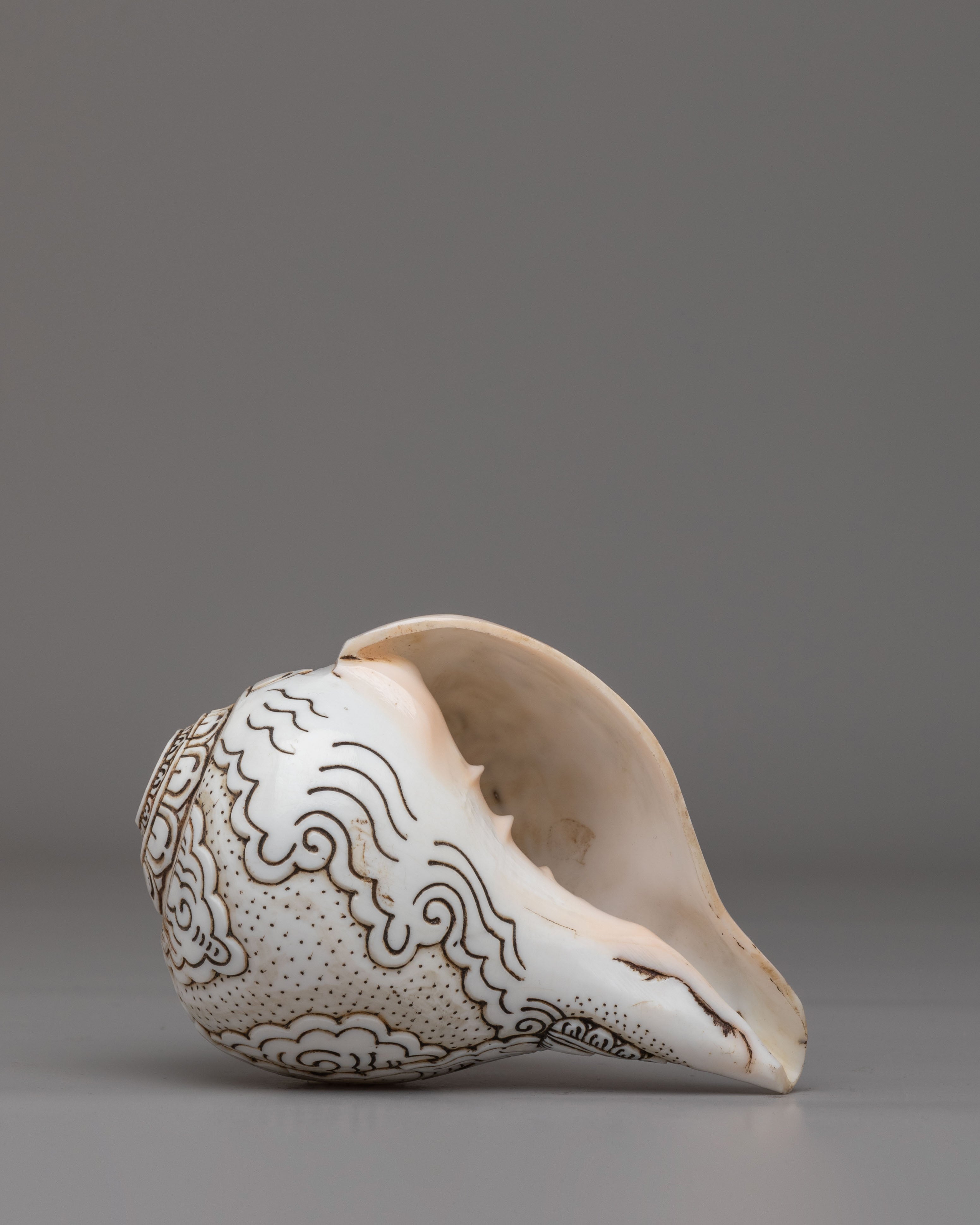 Yama Dharmaraja Engraved Conch | Handcrafted Tibetan Ritual Conch Shell