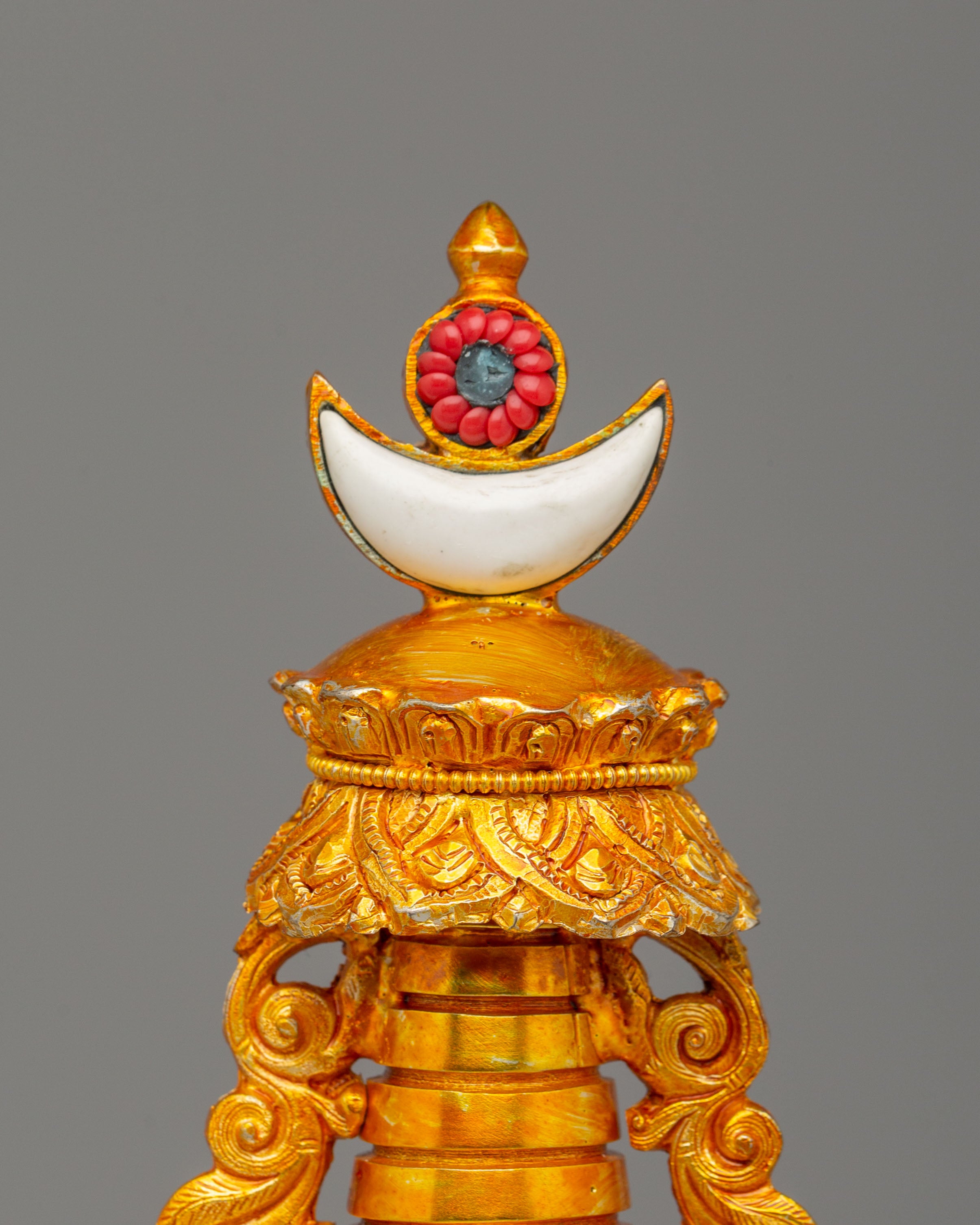 Scared Tibetan Stupa | Gold Plated Copper Stupa for Home Decor
