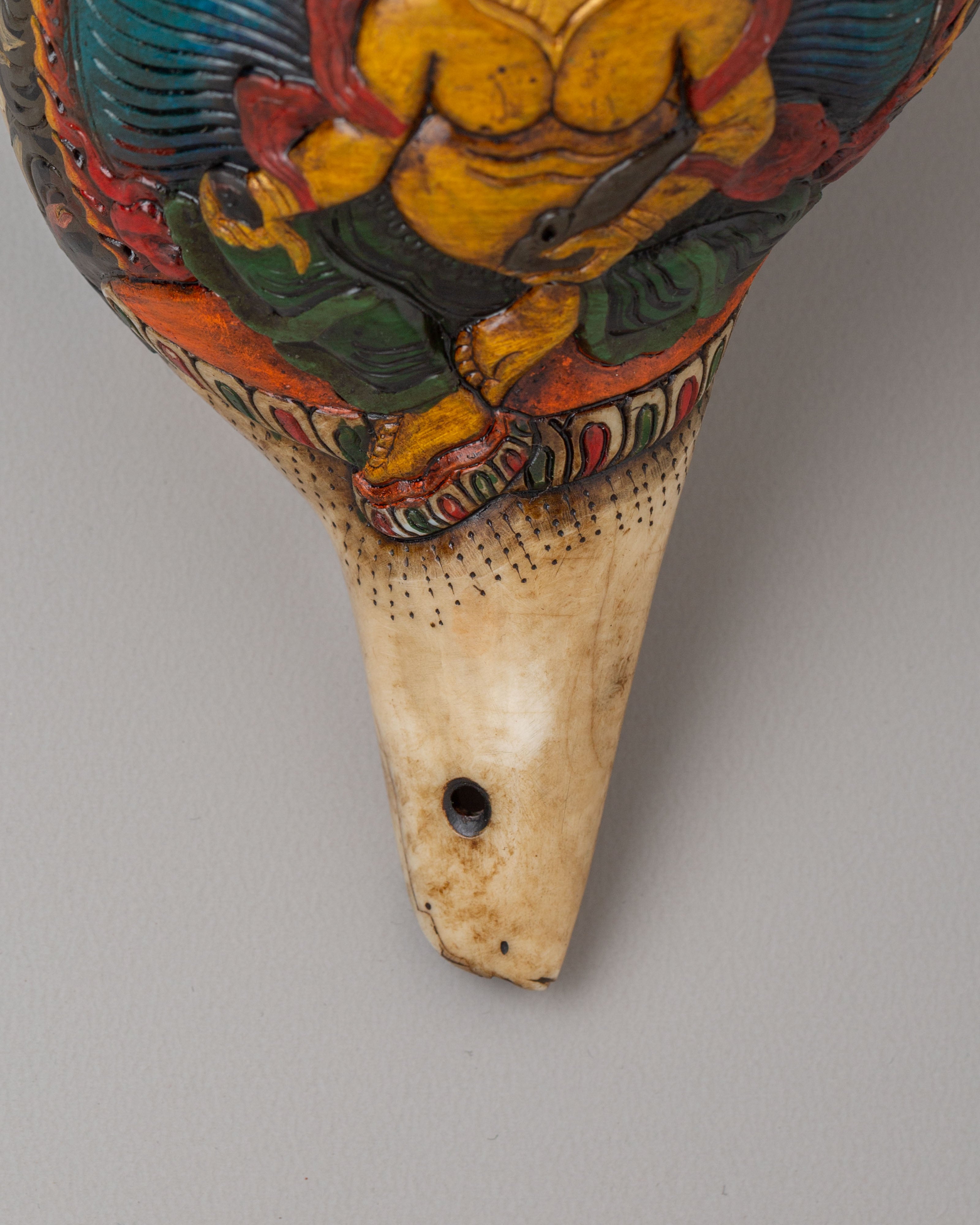 Dzambhala Carved Ritual Conch | Tibetan Buddhist Altar Decor