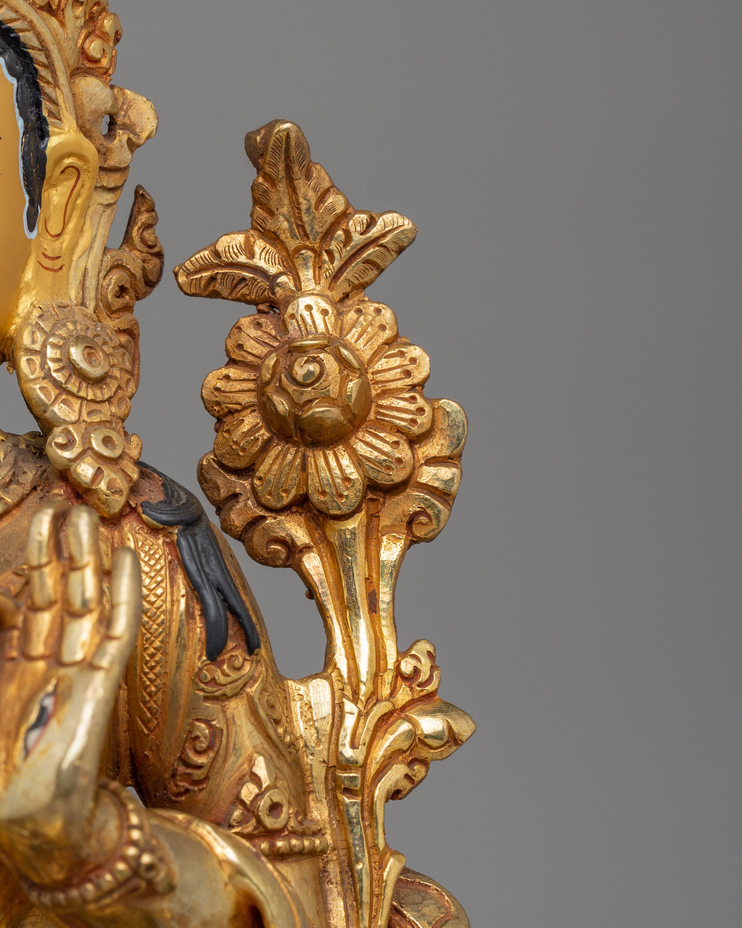 Handcrafted White Tara Copper Statue with 24K Gold Gilding