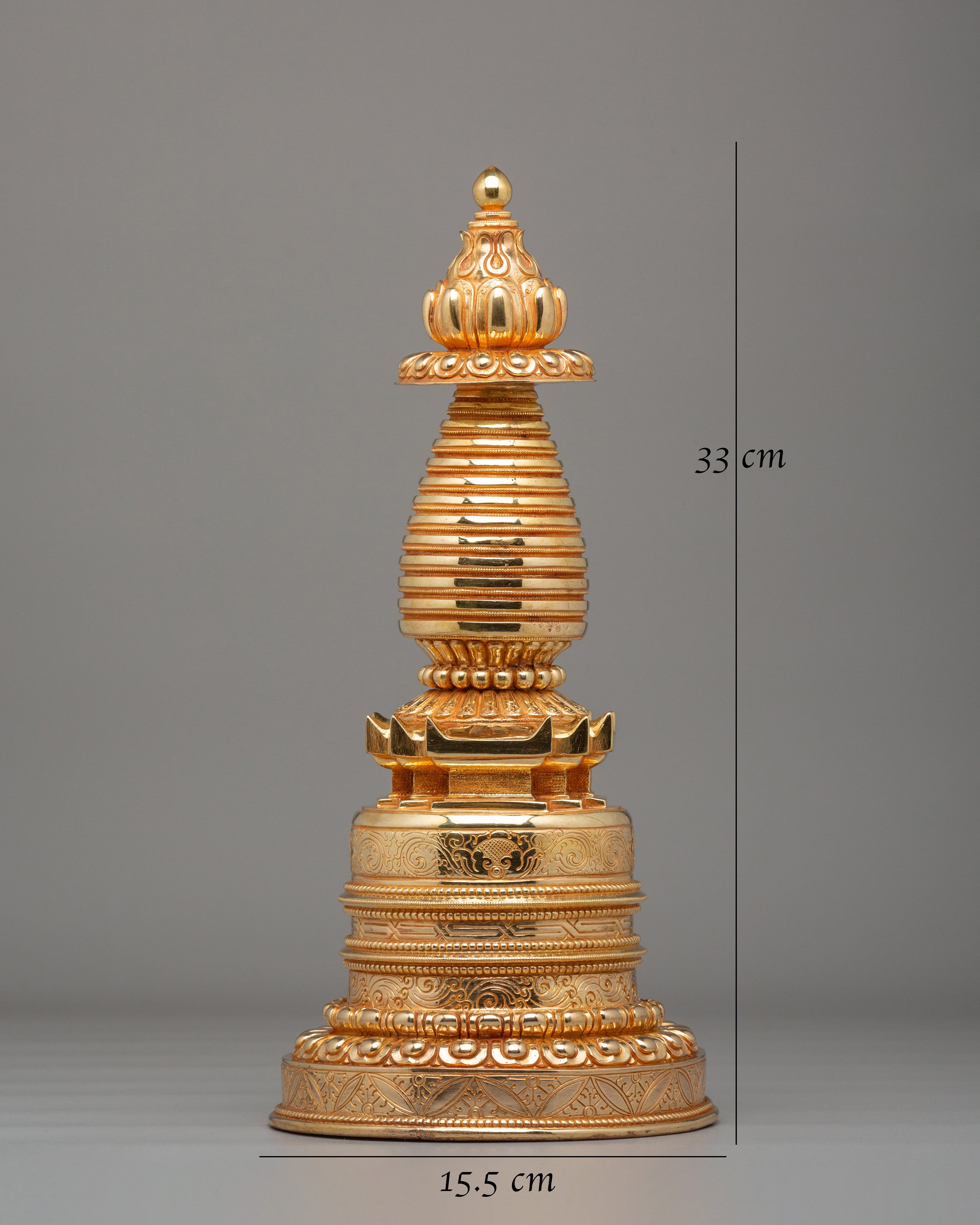 Tibetan Sacred Kadampa Stupa | Handcrafted Copper Sculpture with 24K Gold Plating