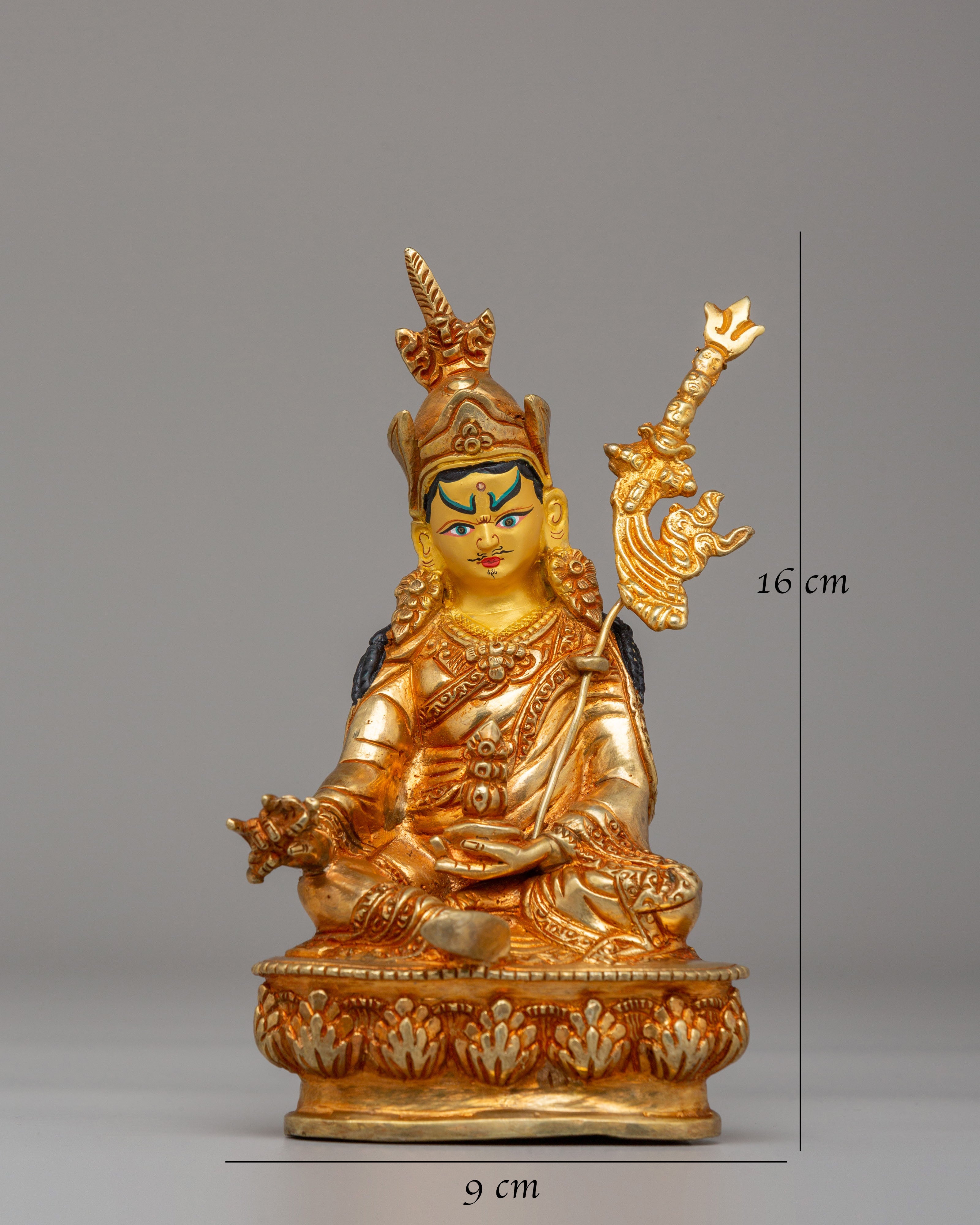 Handcrafted Guru Rinpoche Sculpture | Enlightened Master in 24K Gold Plated