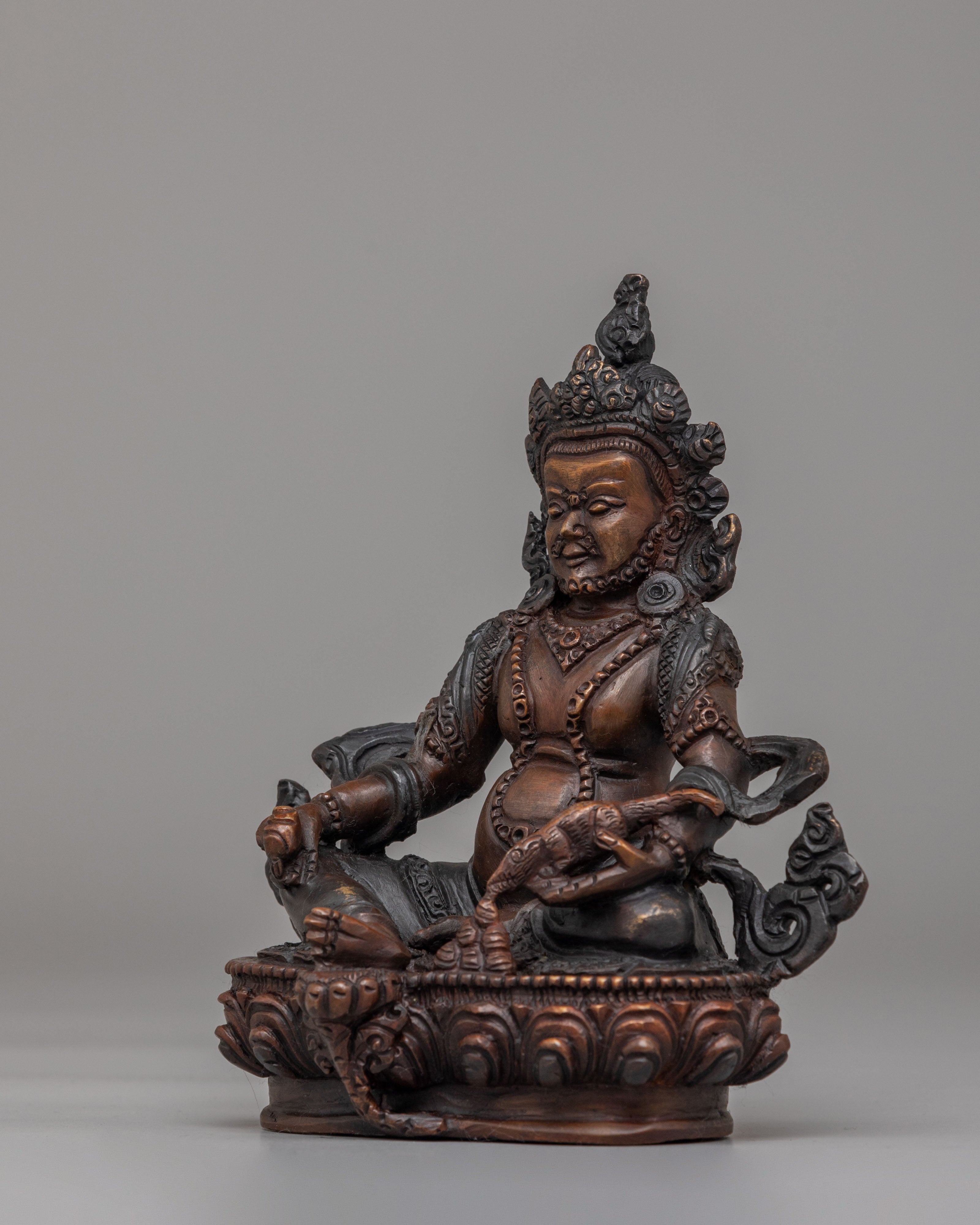 Dzambhala Wealth Protector Deity Statue | Copper Buddhist Altar Decor