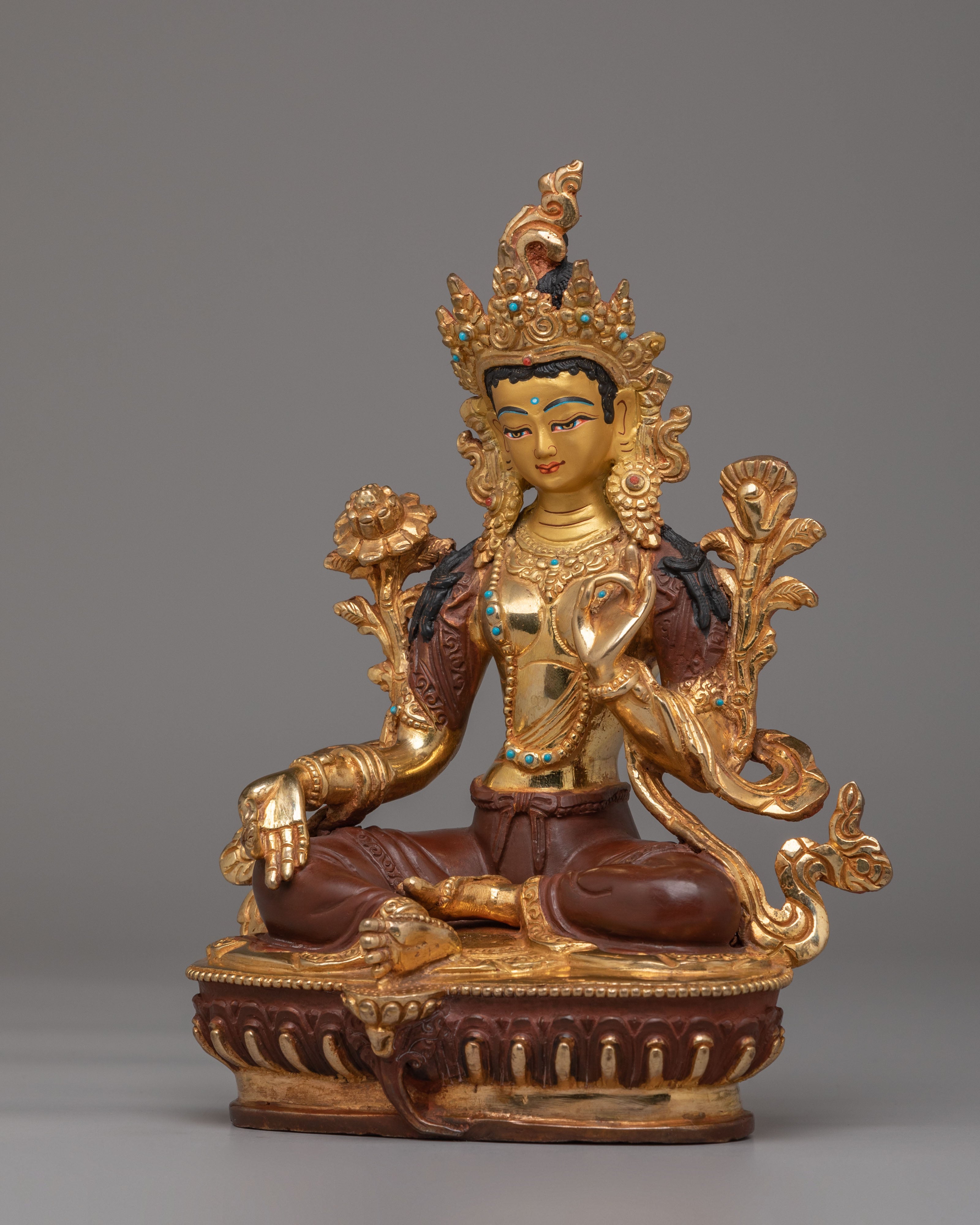 Handmade Green Tara Goddess Statue | Tibetan Spiritual Decor