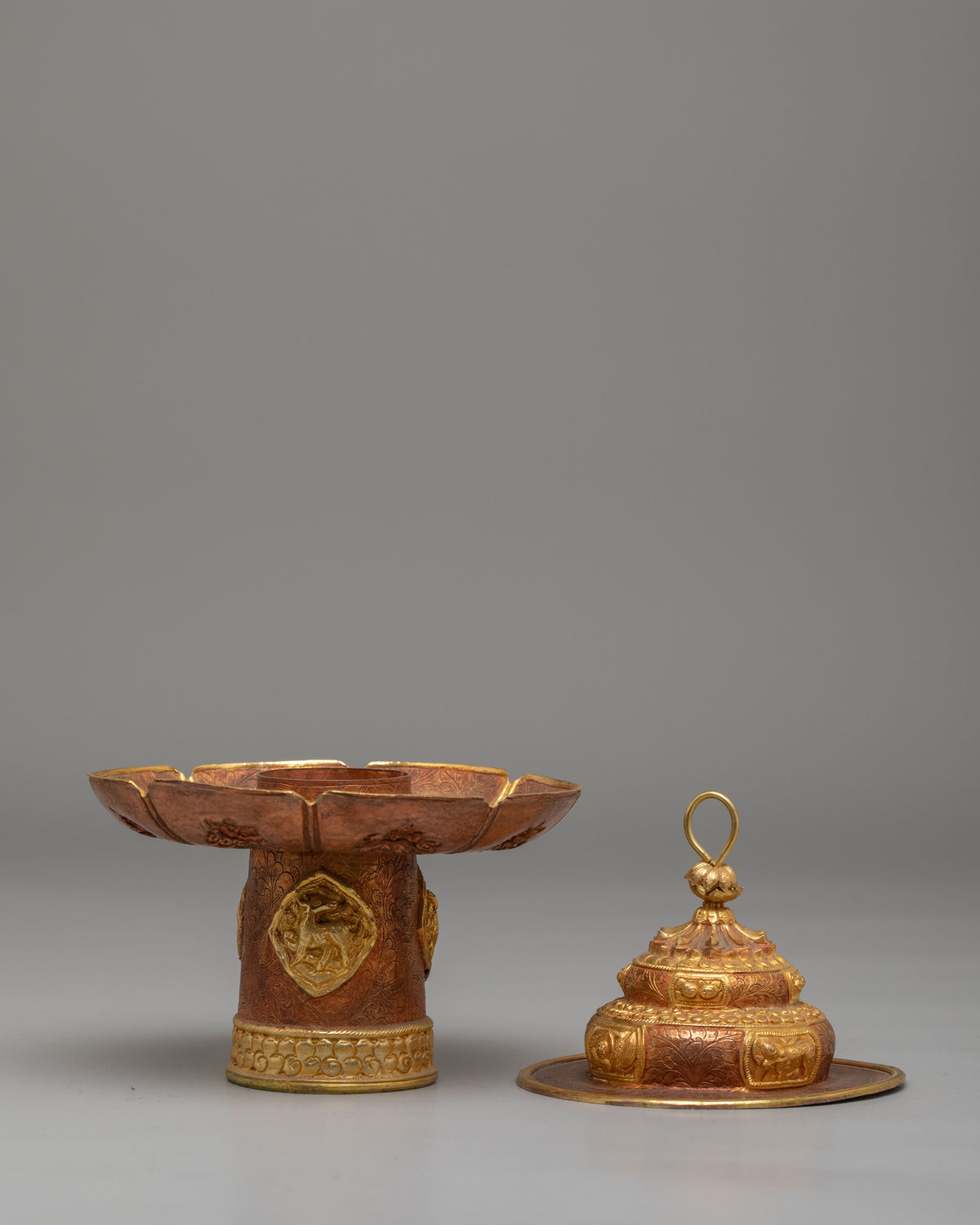 Tibetan Tea Cup Cover Set | Handcrafted Copper Teapot Lid