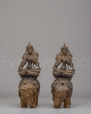 Green Tara On Elephant Statue Set for Altar