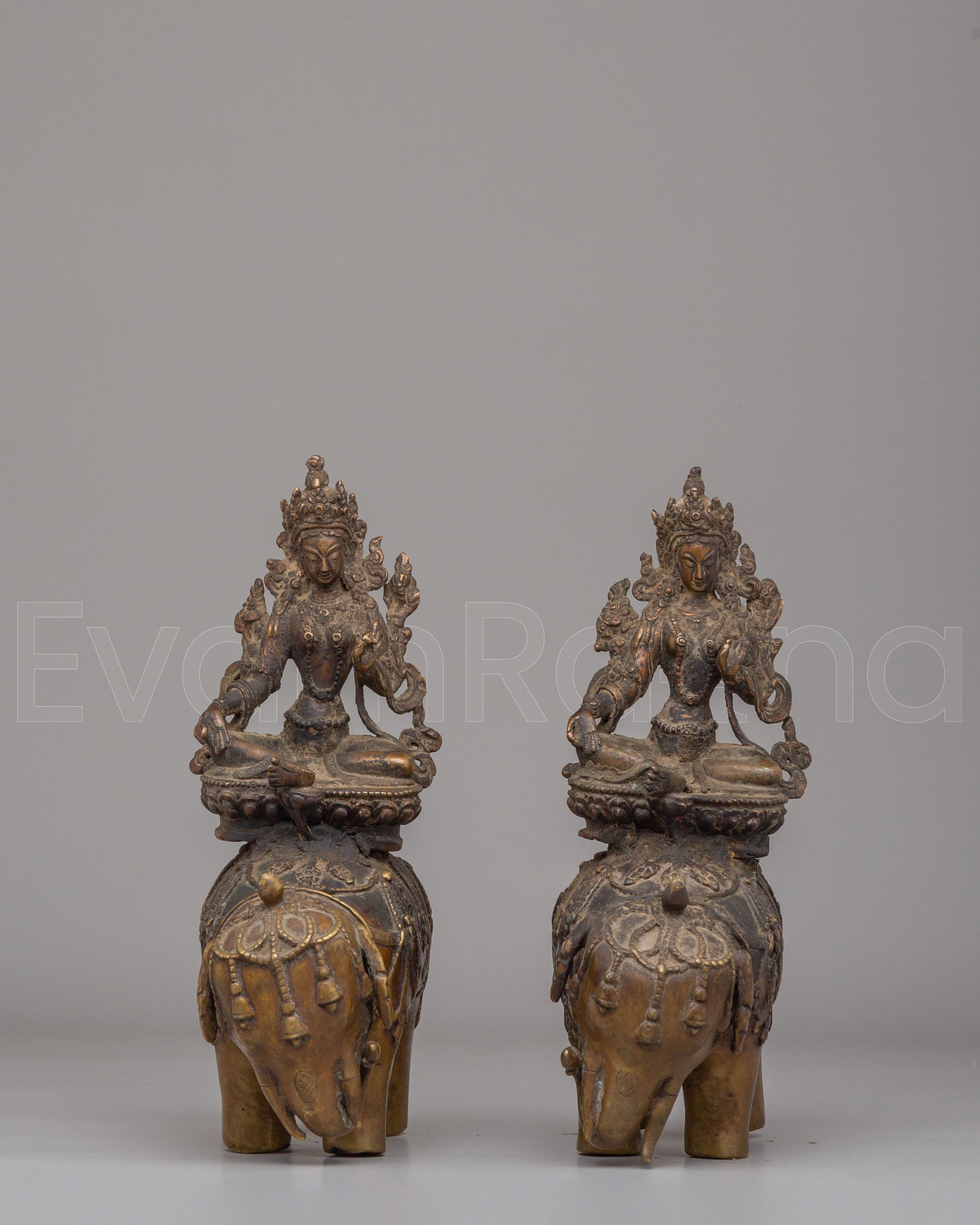 Green Tara On Elephant Statue Set for Altar