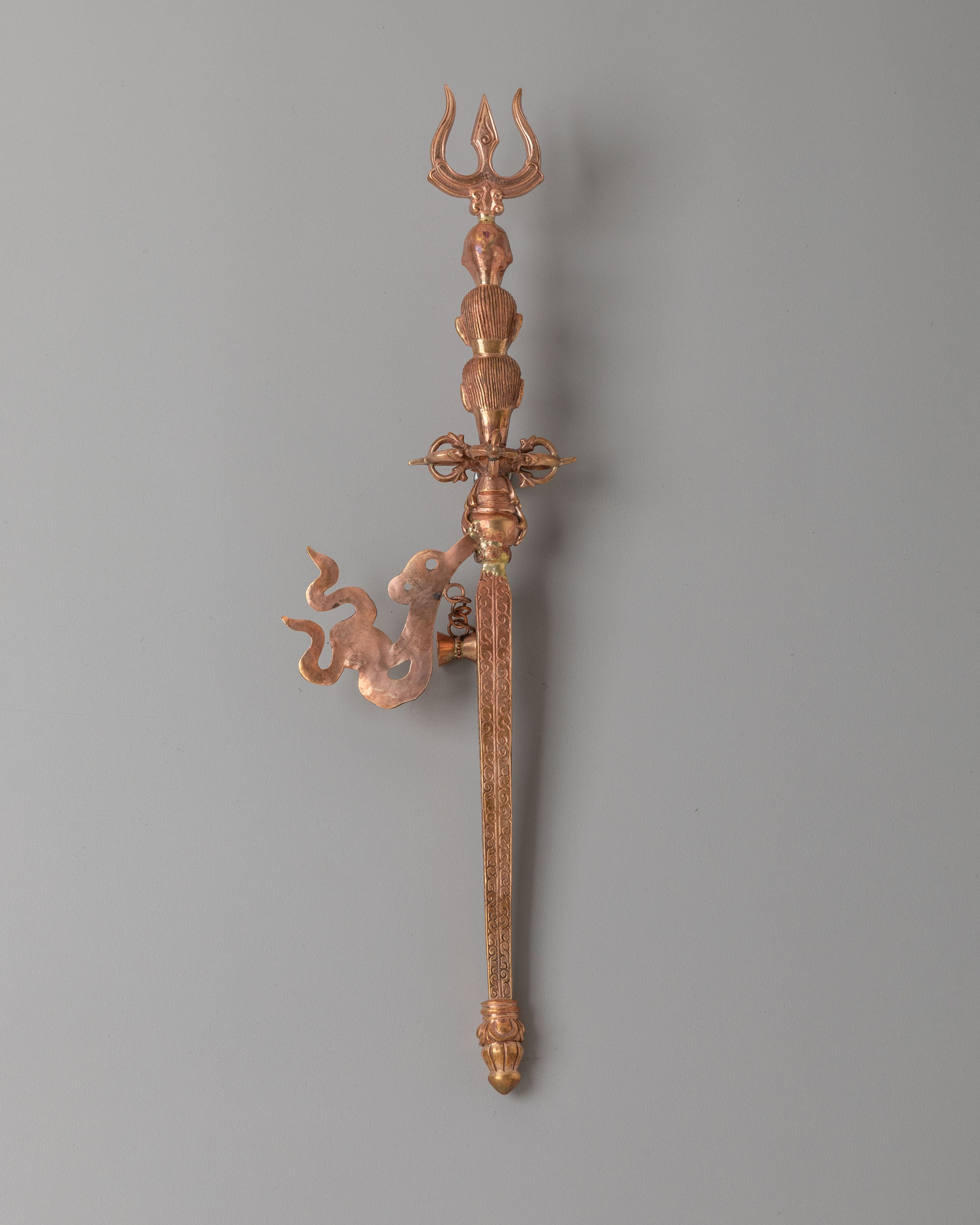 Traditional Khatvanga Buddhist Ceremonial Staff | Copper Ritual Staff