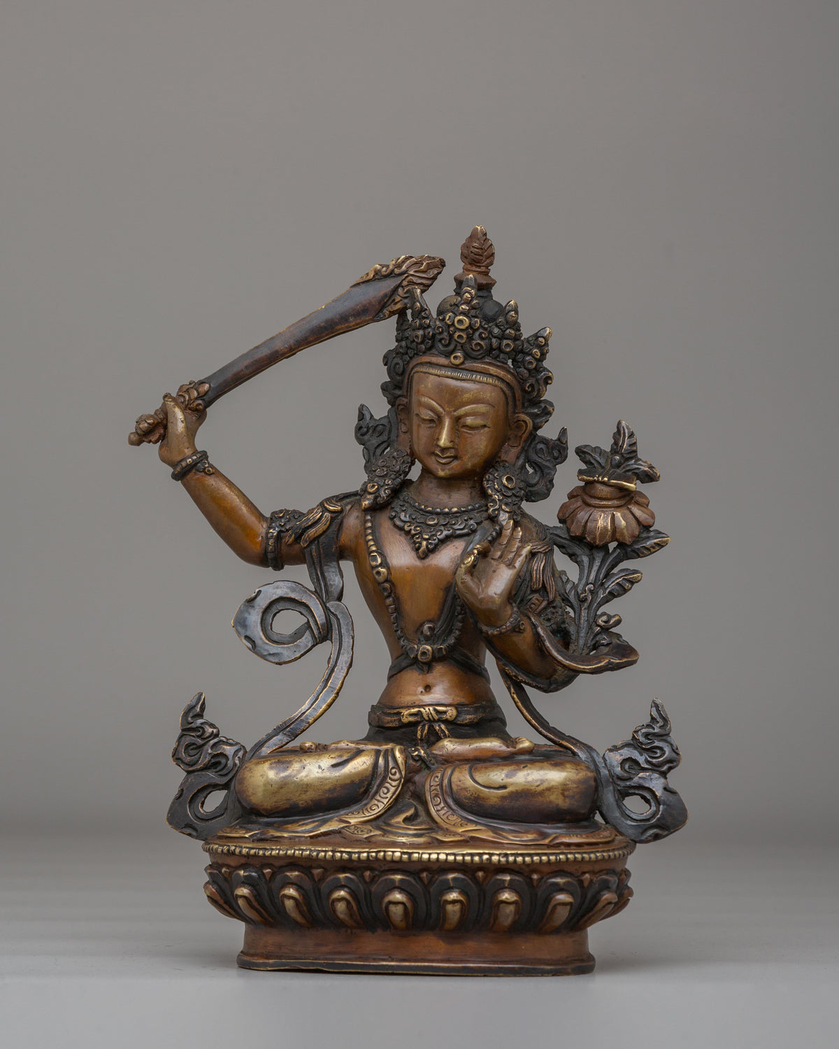 Sacred Manjushri Statue | Handcrafted Tibetan Bodhisattva Sculpture