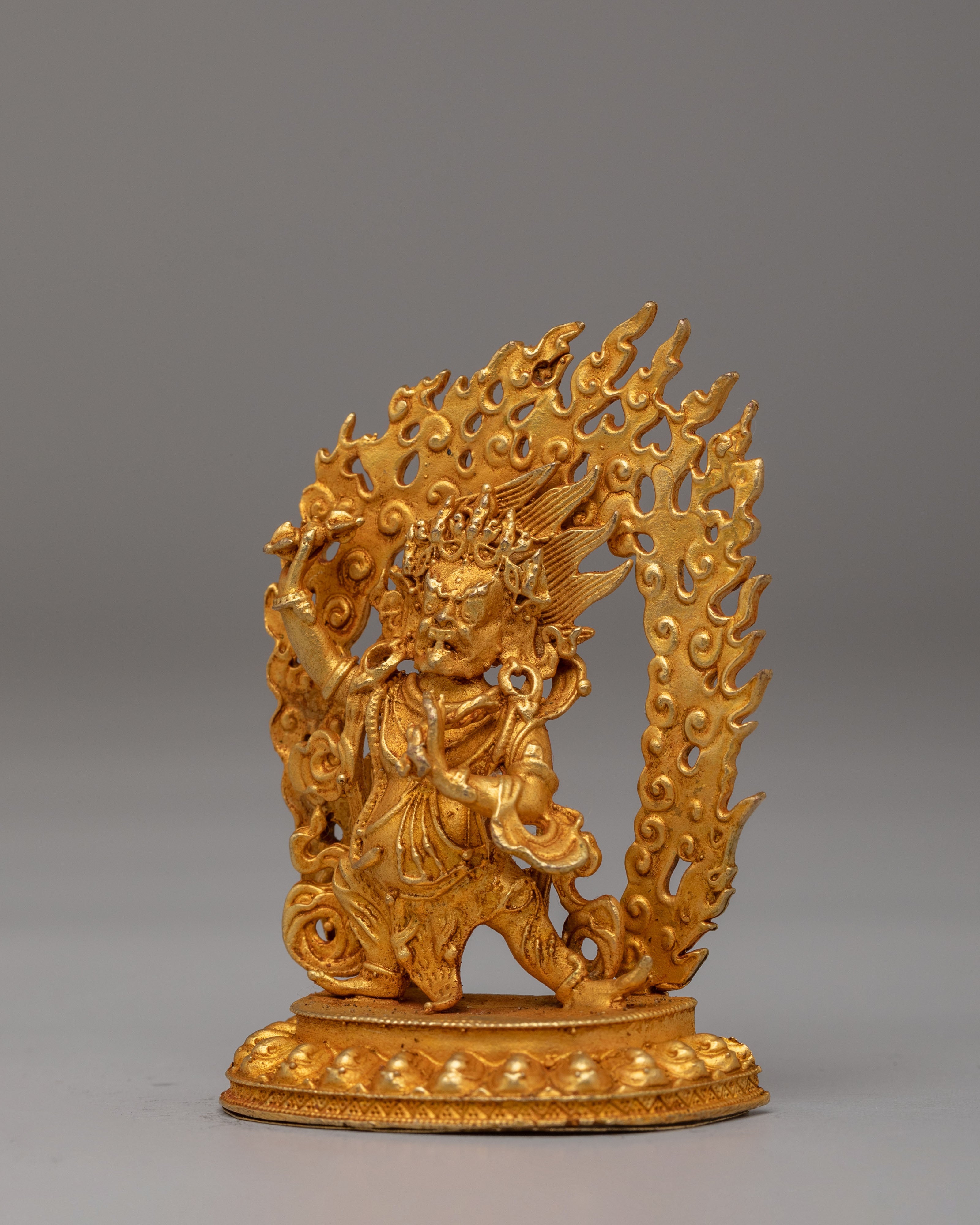 Tibetan Vajrapani Wrathful Deity Sculpture | Gold Plated Copper Statue for Altar