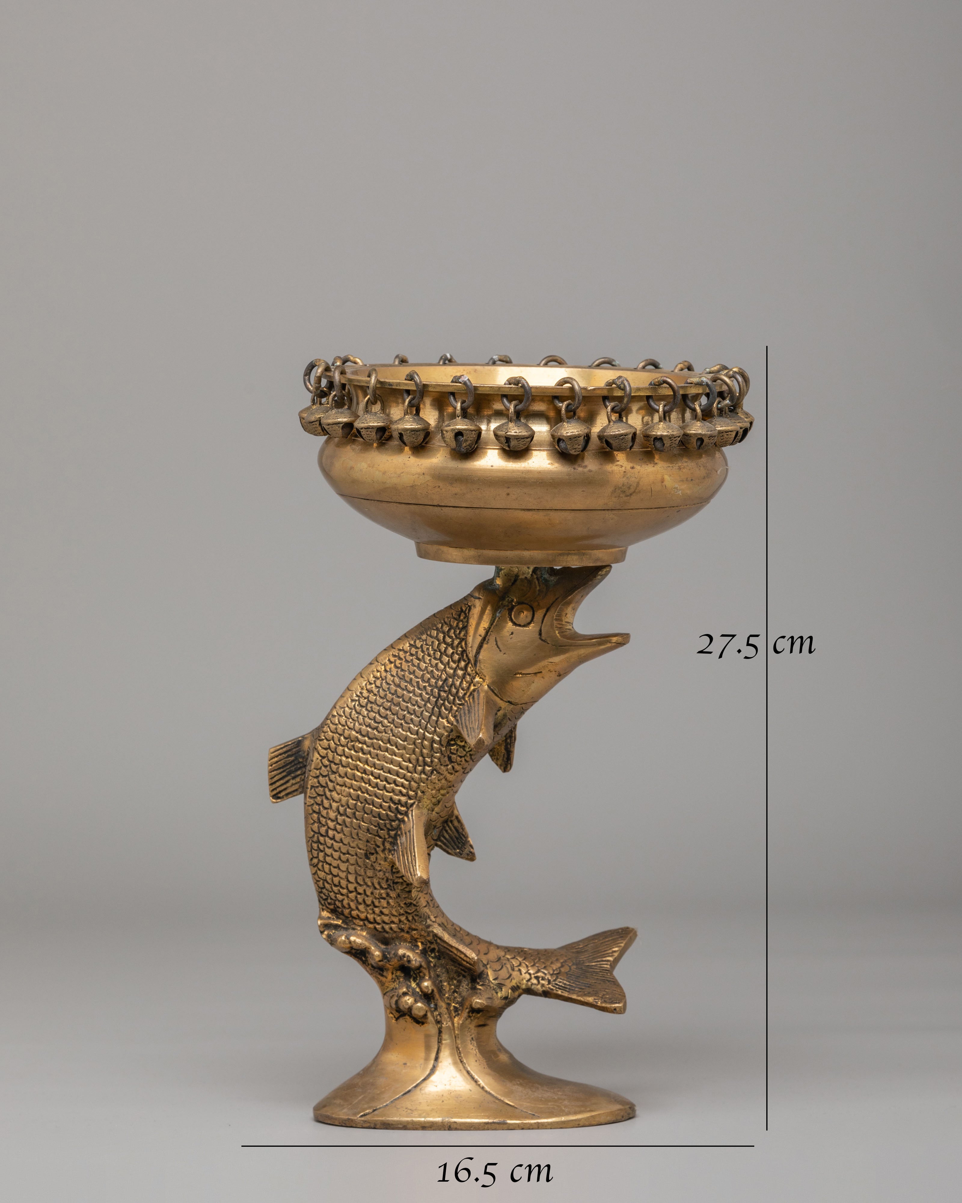 Himalayan Sacred Decorative Urli Bowl | Ritual Vessel with Fish Pedestal