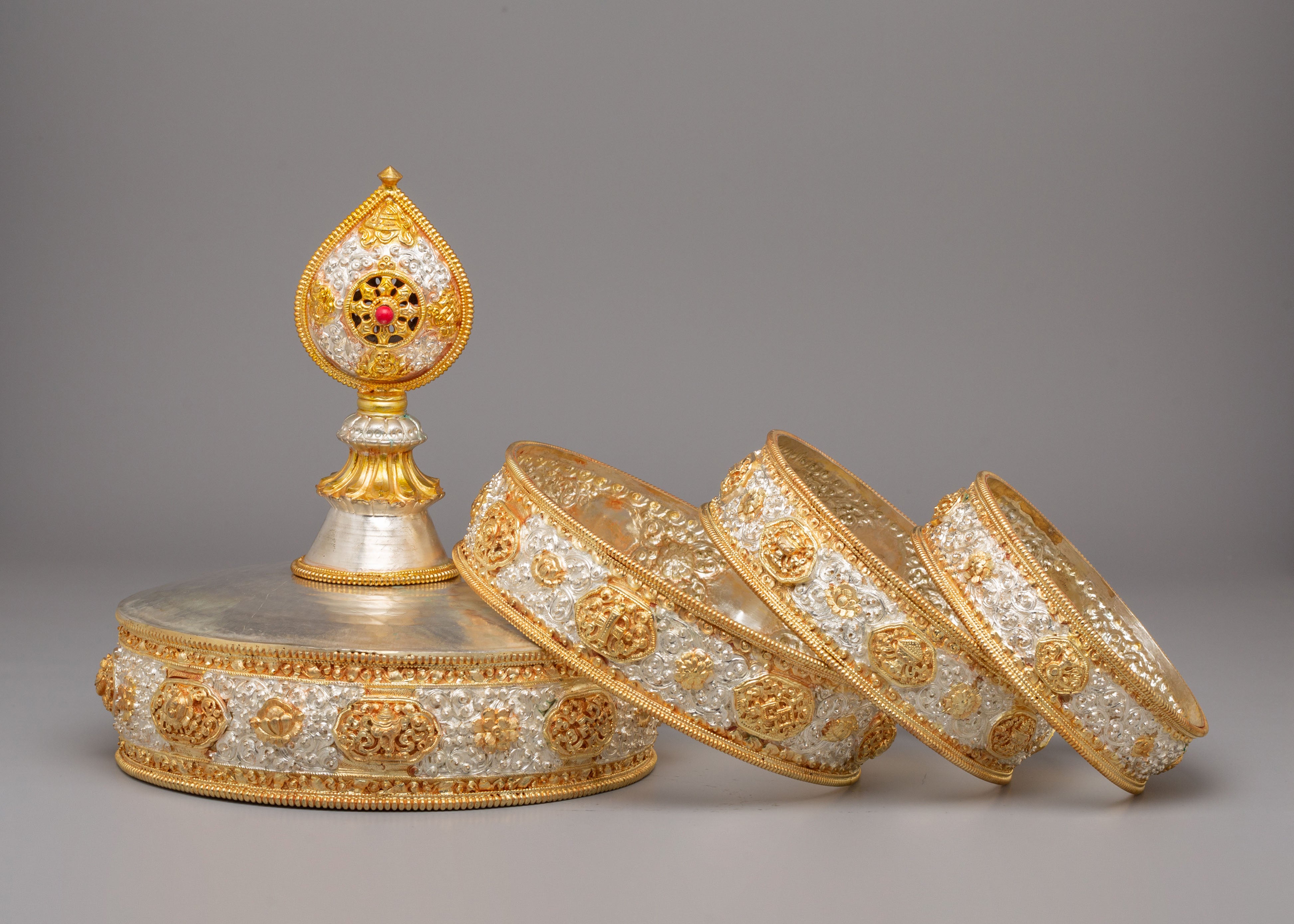 Gold-Plated Tibetan Mandala  Offering | Sacred Tibetan Buddhist Ritual Object