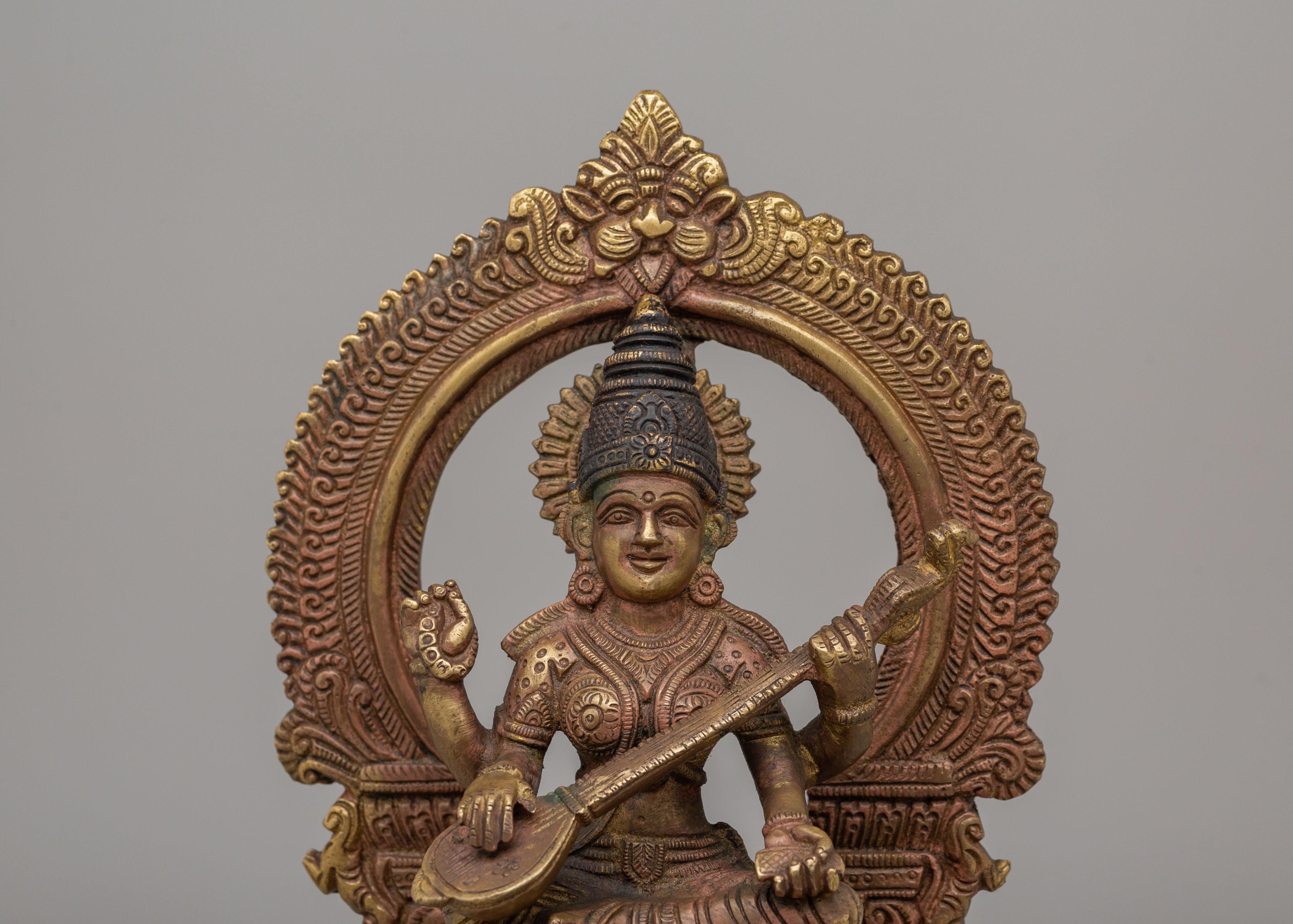 Handcrafted Saraswati Statue for Altar | Sacred Hindu Deity Idol
