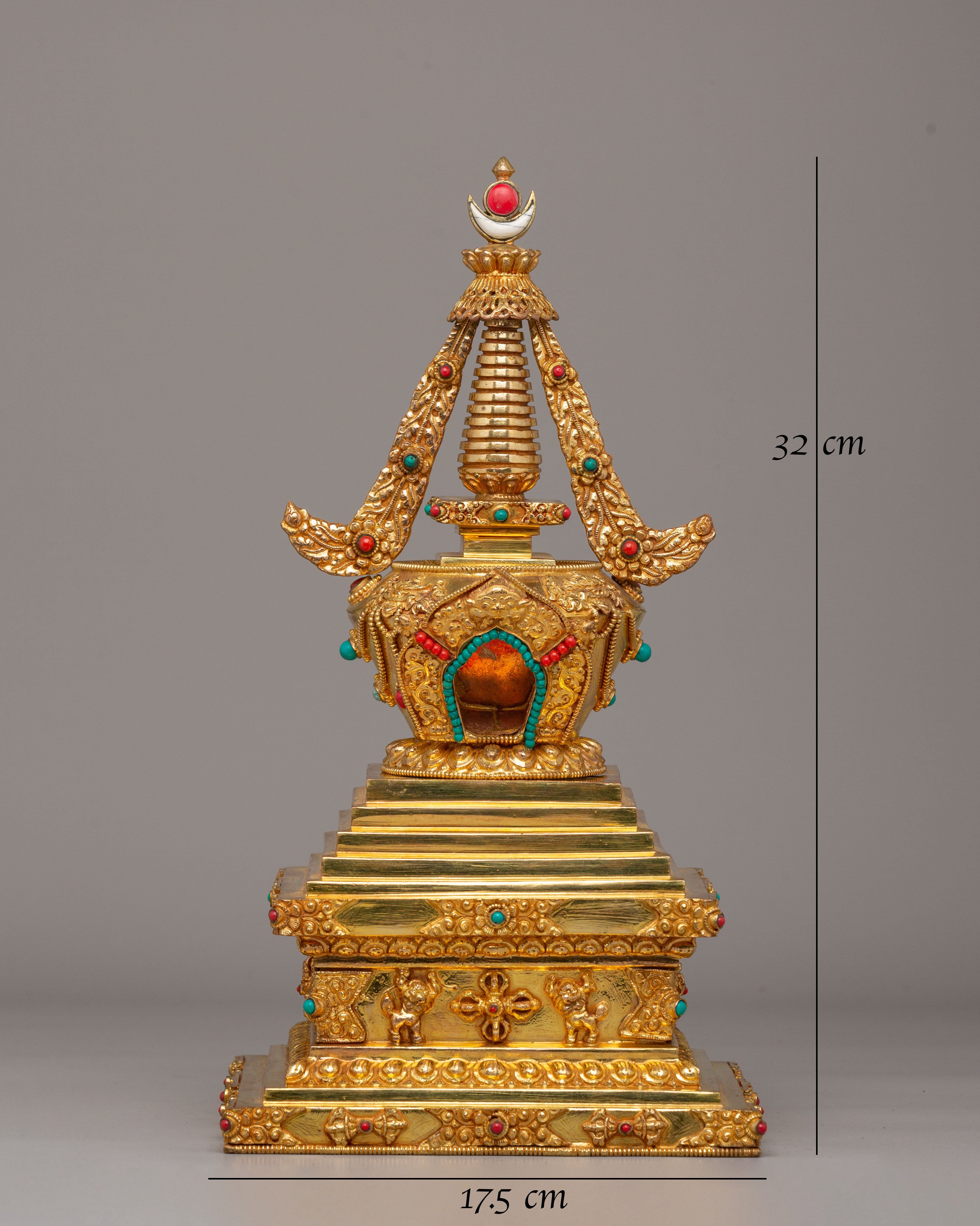 Tibetan Ritual Enlightenment Stupa | Gold Plated Copper Stupa