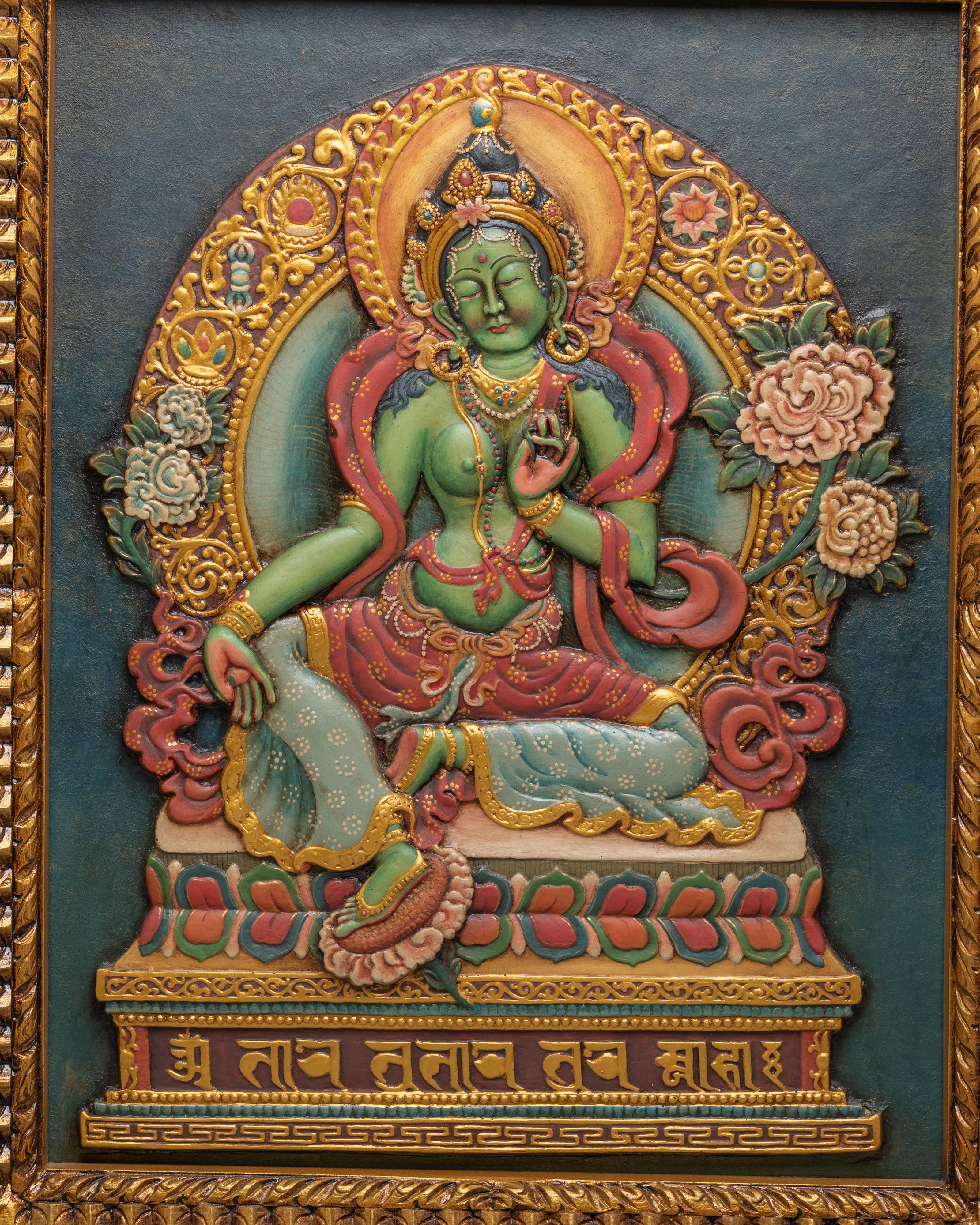Traditional Green Tara Wall Hanging | Handcrafted Wooden Art