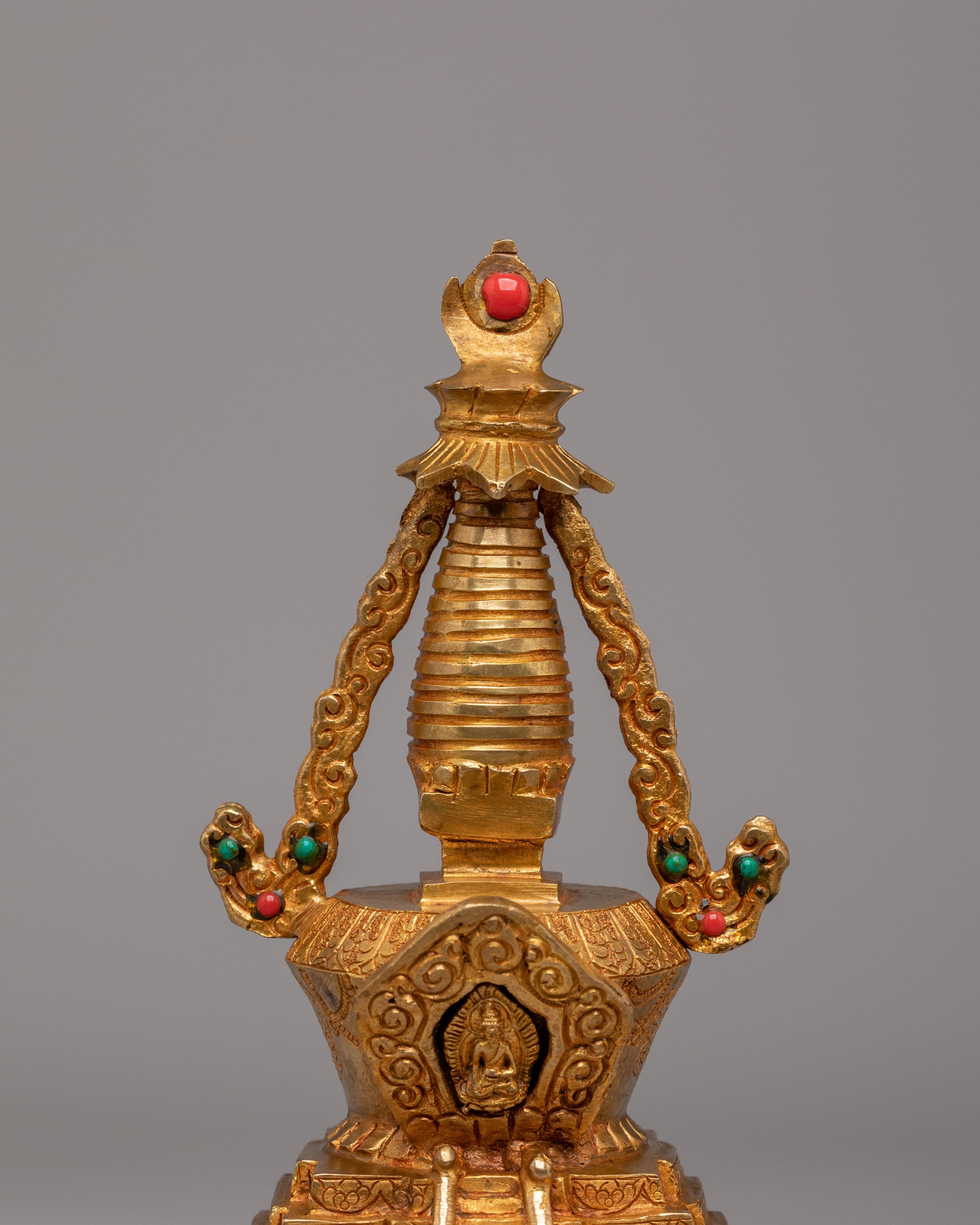 Buddhist Descent from Heaven Stupa | Sacred Tibetan Art for Spiritual Meditation