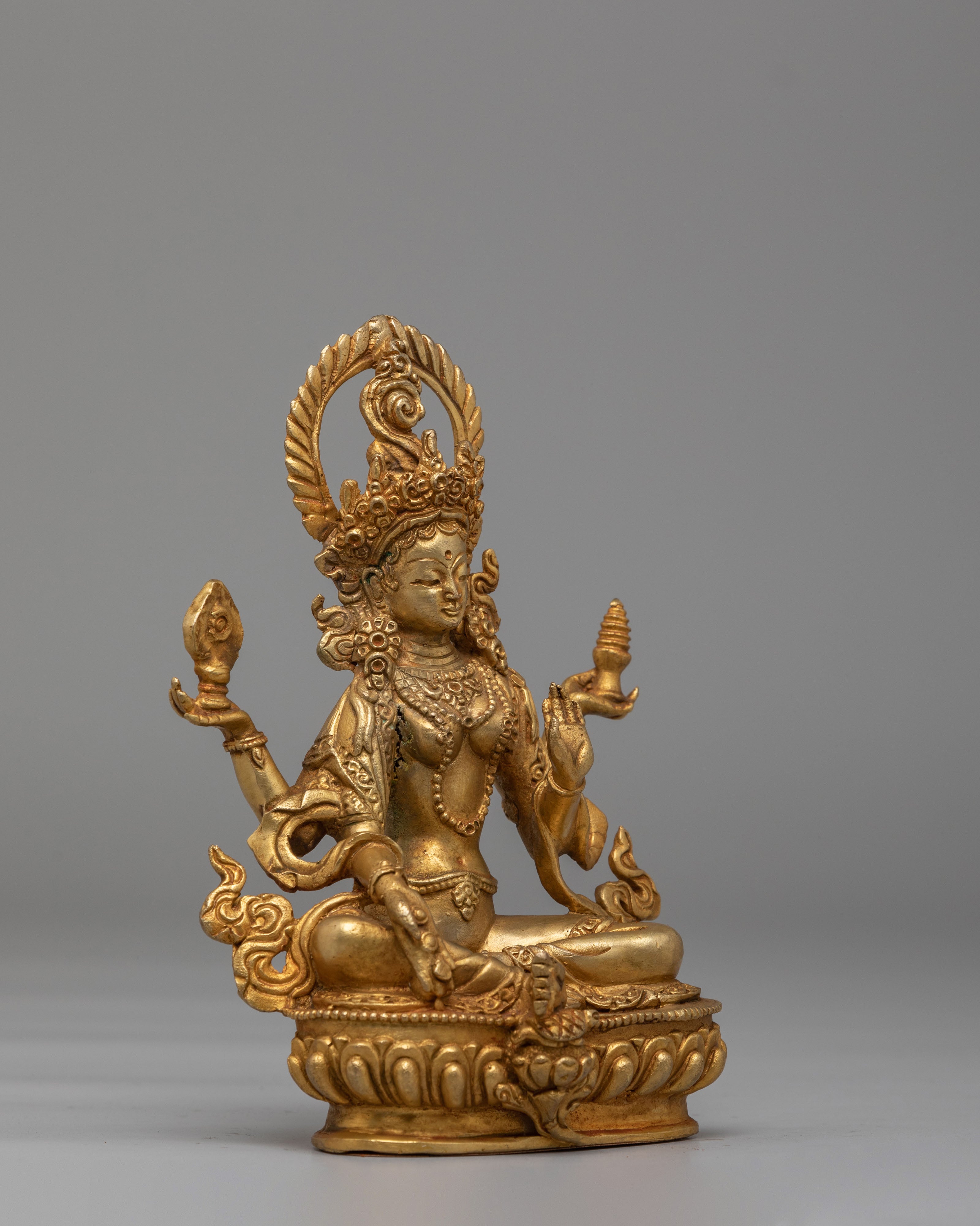 Wealth Goddess Laxmi Statue | Handcrafted Gold Plated Copper Deity