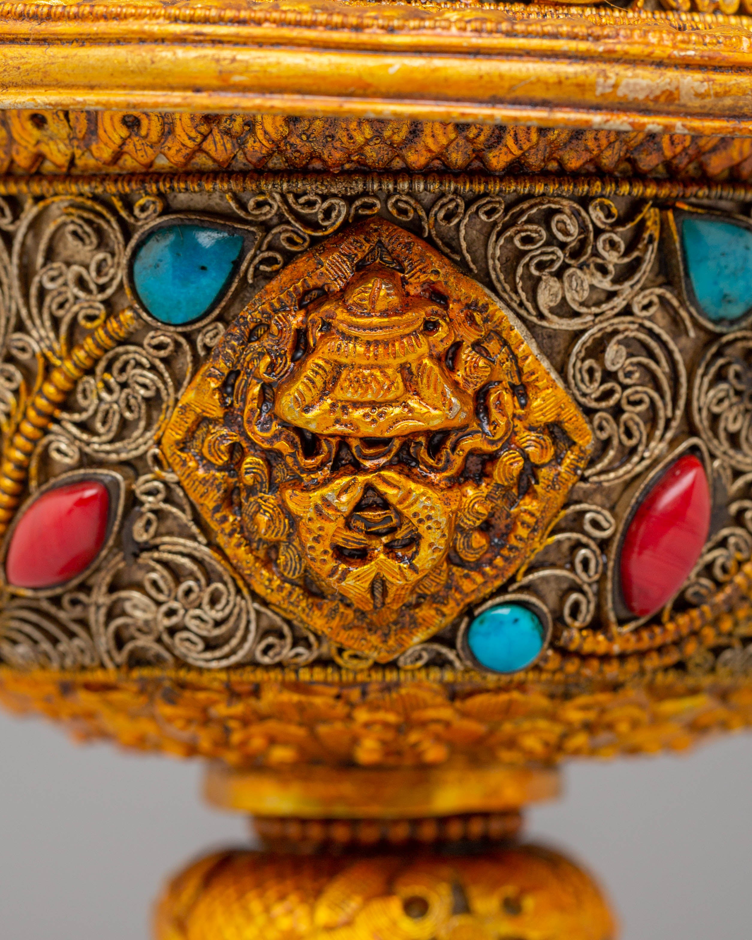 Electro Gold Plated Butter Lamp Set for Ritual Use | Tibetan Altar Decor