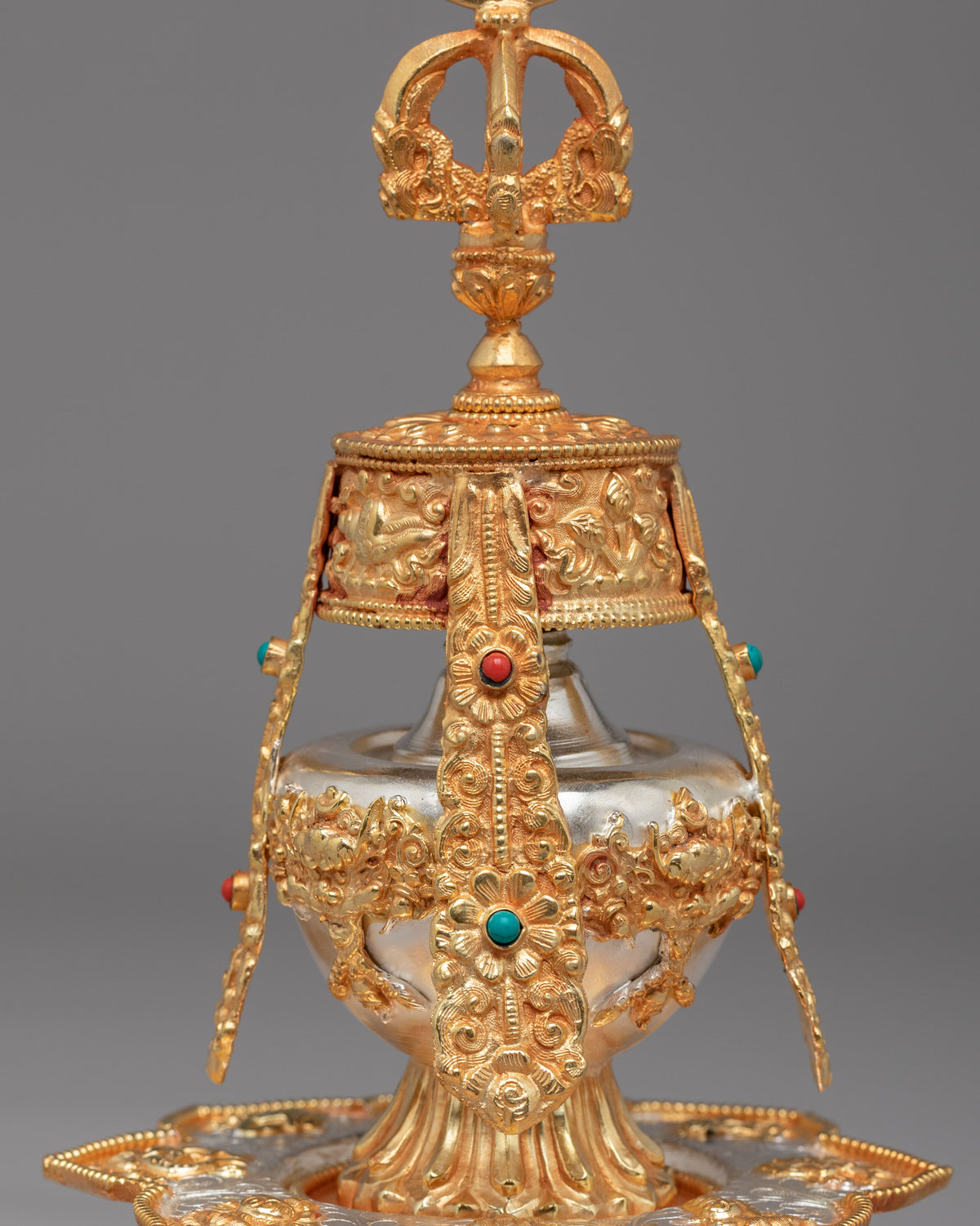 Traditional Tibetan Longlife Vessel | Gold Plated Copper Altar Vase