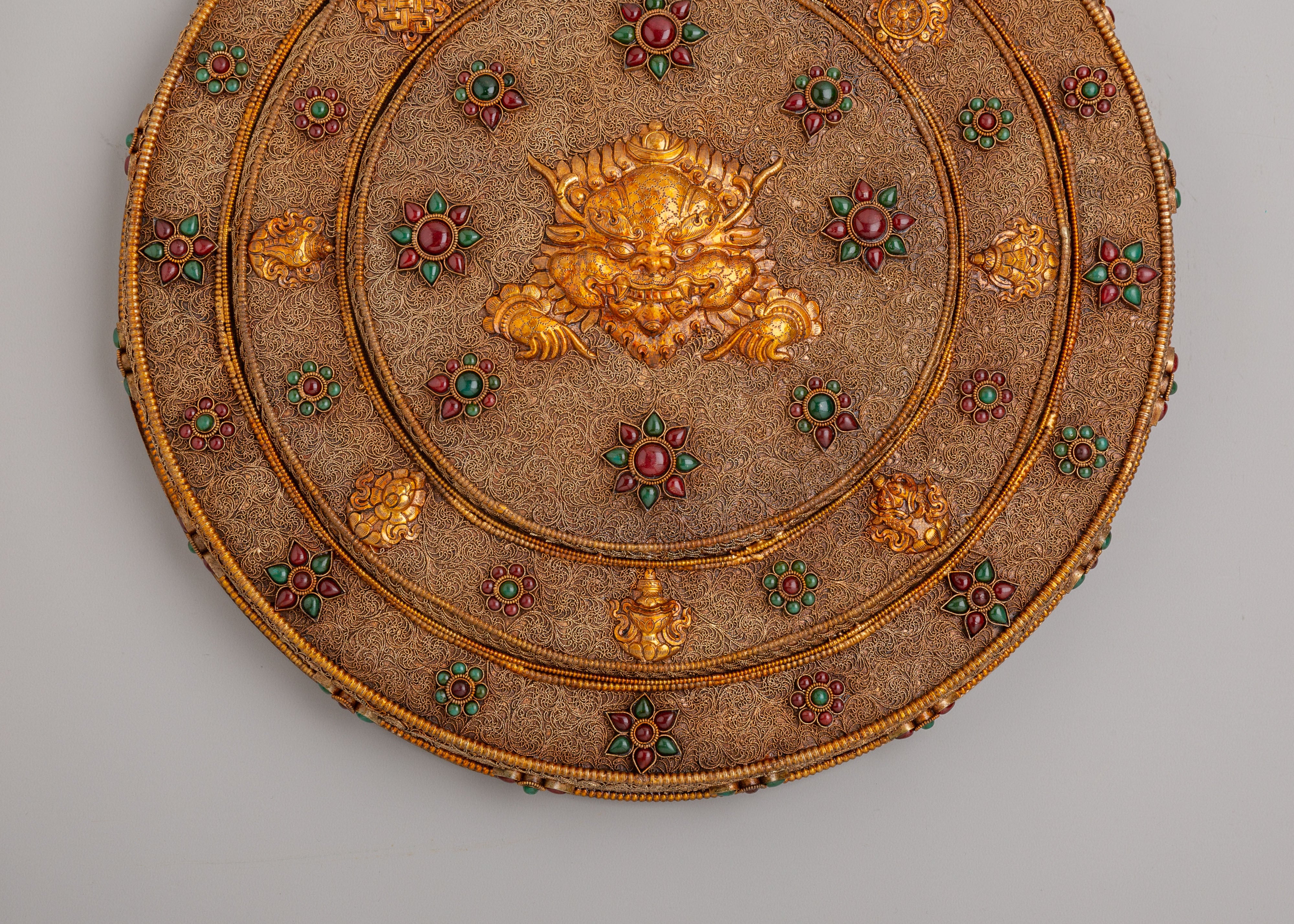 Himalayan Cheppu Wall Hanging | Copper Gemstone Buddhist Decor