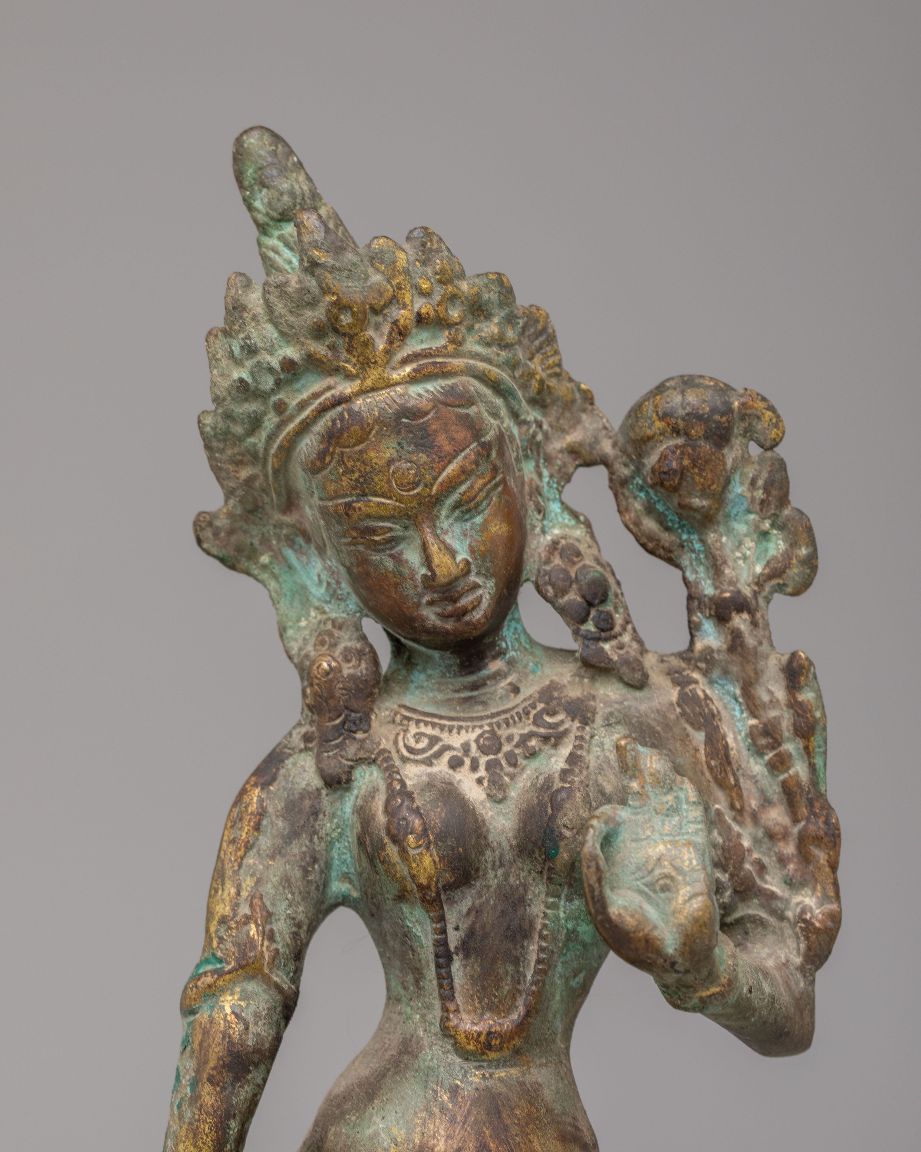 Ceremonial Standing Green Tara Statue | Handmade Tibetan Deity Figurine