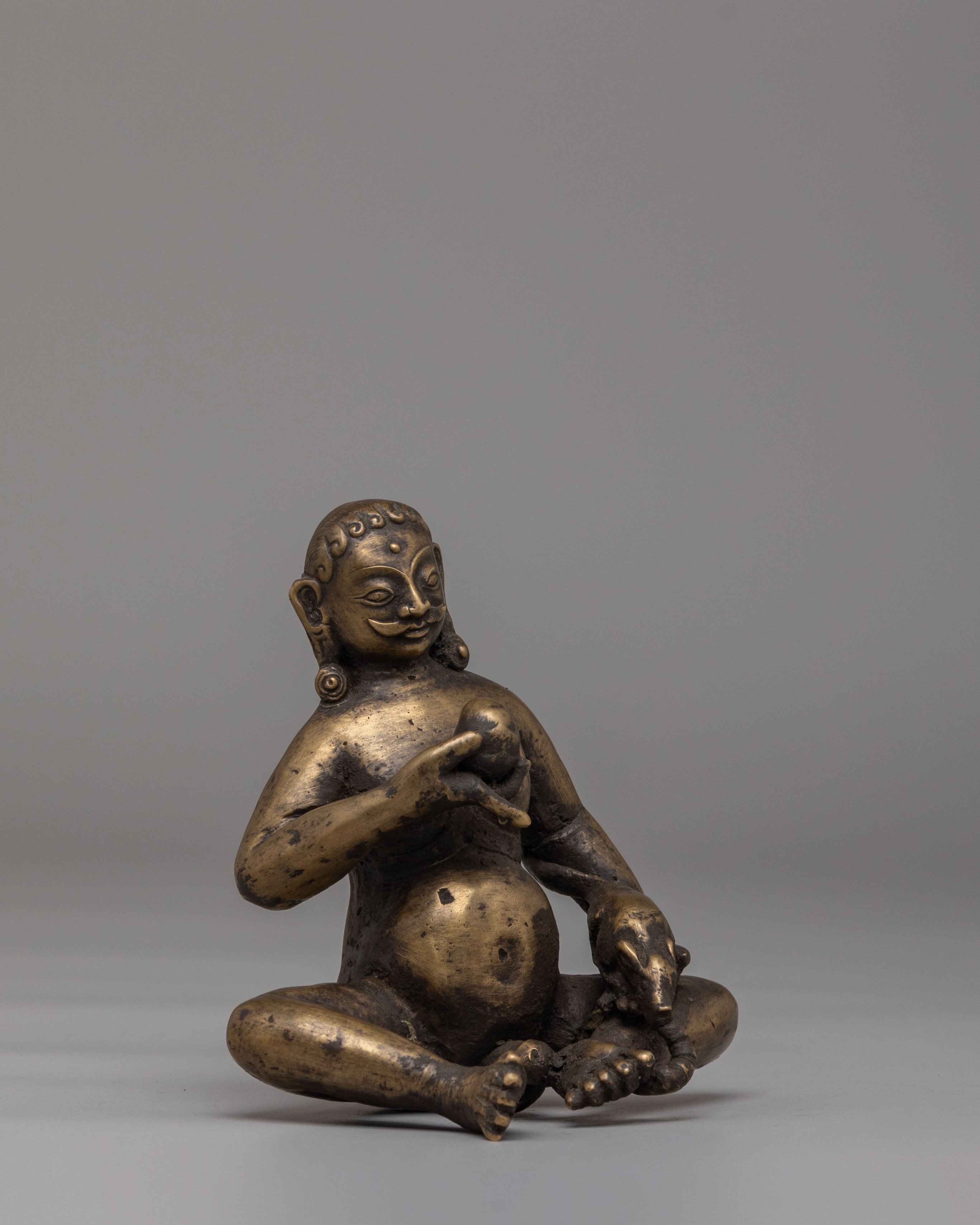 Buddhist Wealth Deity Dzambhala Statue | Antique Brass Altar Sculpture