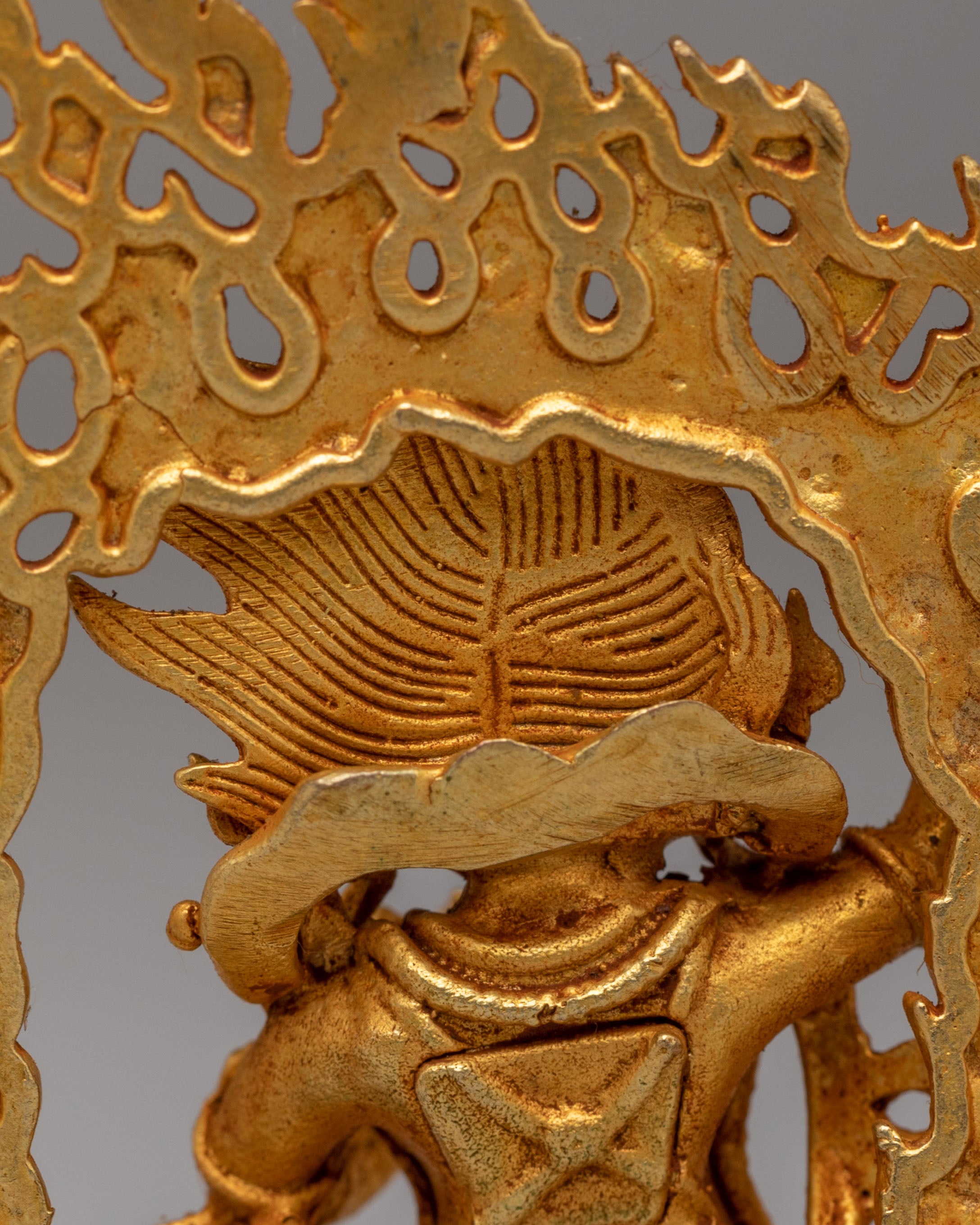Tibetan Vajrapani Wrathful Deity Sculpture | Gold Plated Copper Statue for Altar