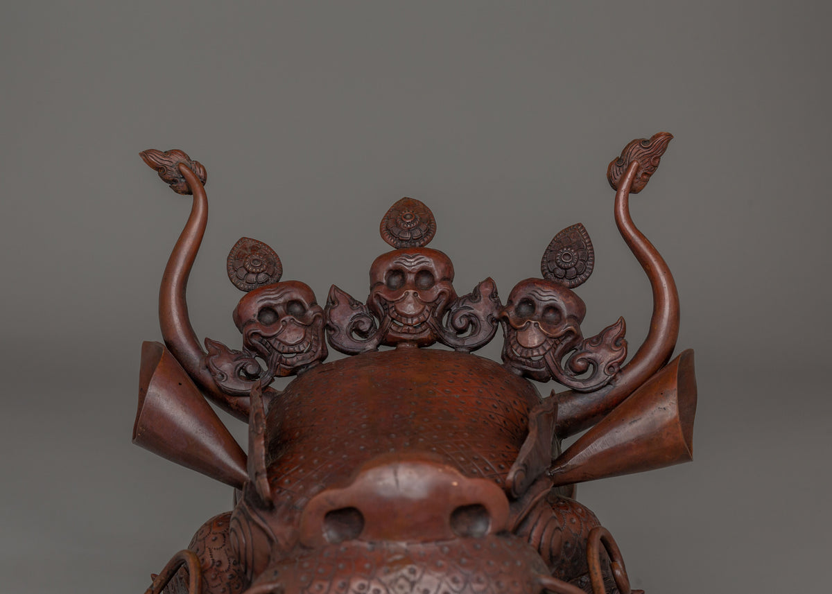 Carved Dragon Head Sculpture | Traditional Oxidized Copper Artwork