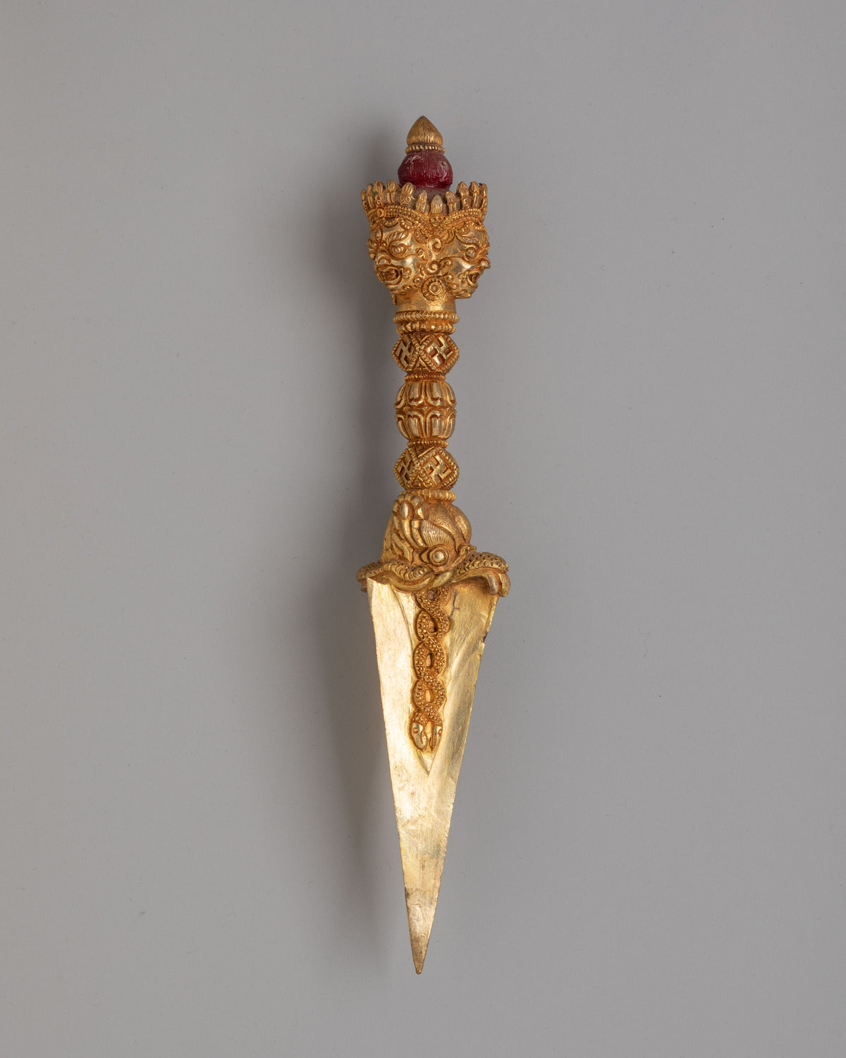 Traditional Buddhist Phurba Dagger | Gold Plated Copper Ritual Dagger