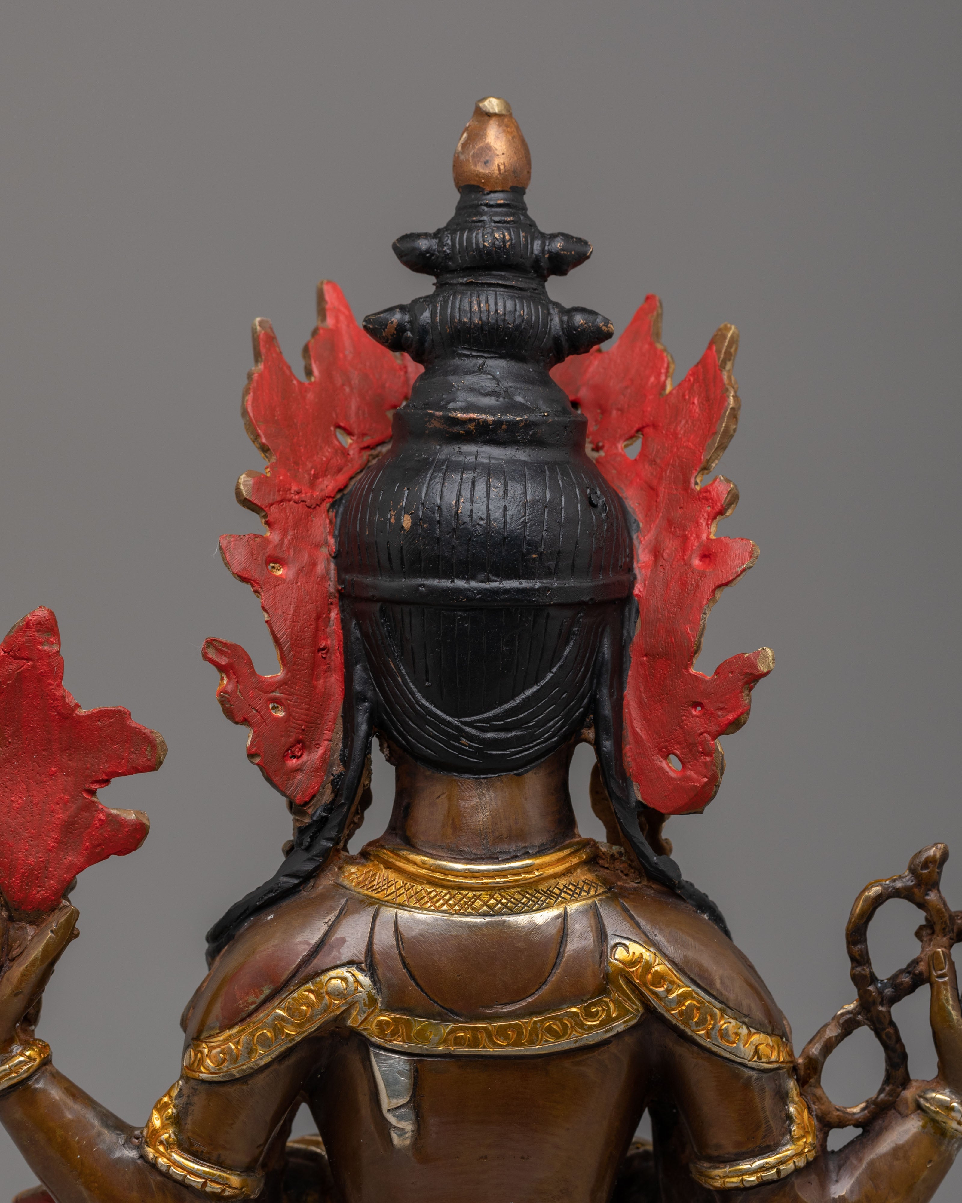 Spiritual Four-Armed Chenrezig Statue | Gold Plated Avalokiteshvara Buddhist Sculpture