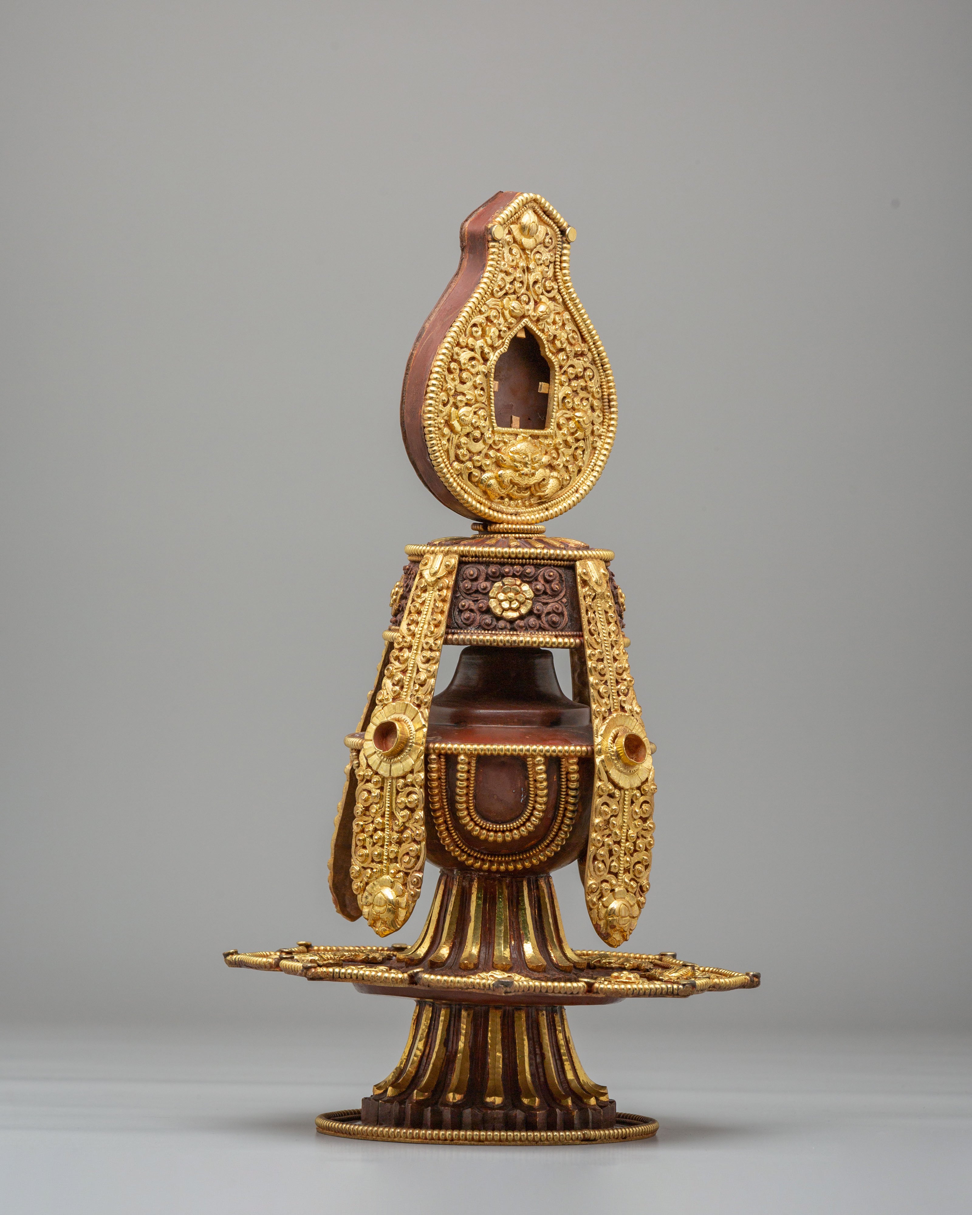 Sacred Tibetan Long-Life Vase | Gold Plated Copper Buddhist Altar Vessel