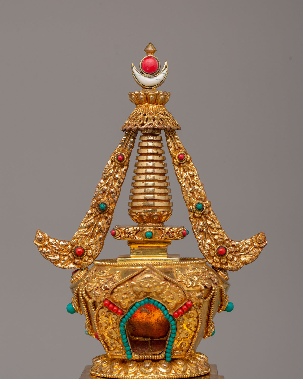 Tibetan Ritual Enlightenment Stupa | Gold Plated Copper Stupa