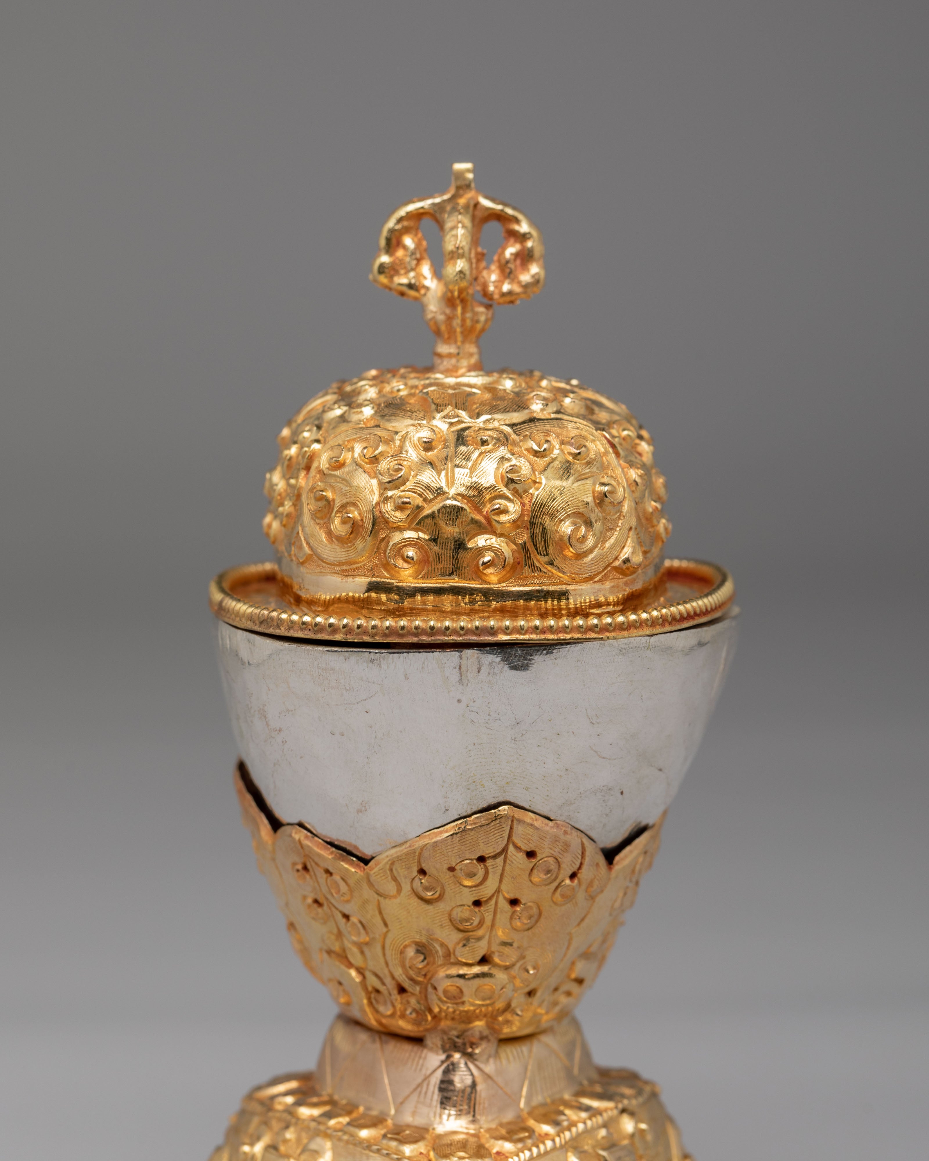 Traditional Ritual Kapala Set | Gold Gilded and Silver Coated Vessels