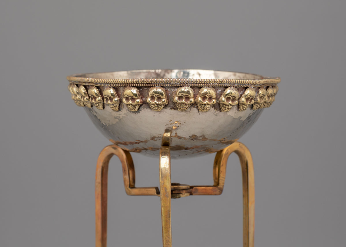 Buddhist Altar Kapala With Stand | Skull Cup for Tantric Rituals