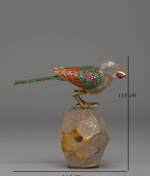 Handcrafted Bird Sculpture | Amethyst Crystal & Gold Plated Copper Decor