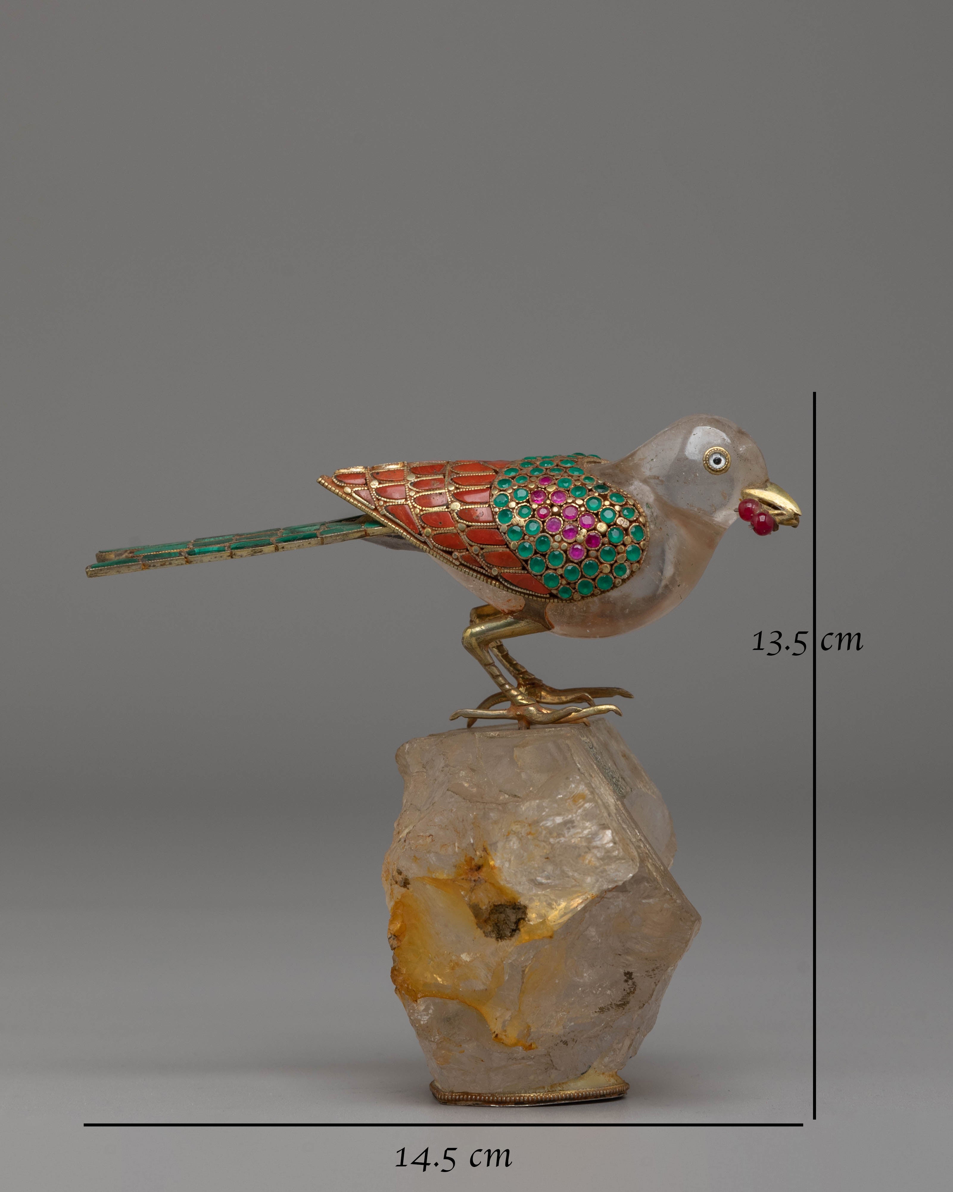 Handcrafted Bird Sculpture | Amethyst Crystal & Gold Plated Copper Decor