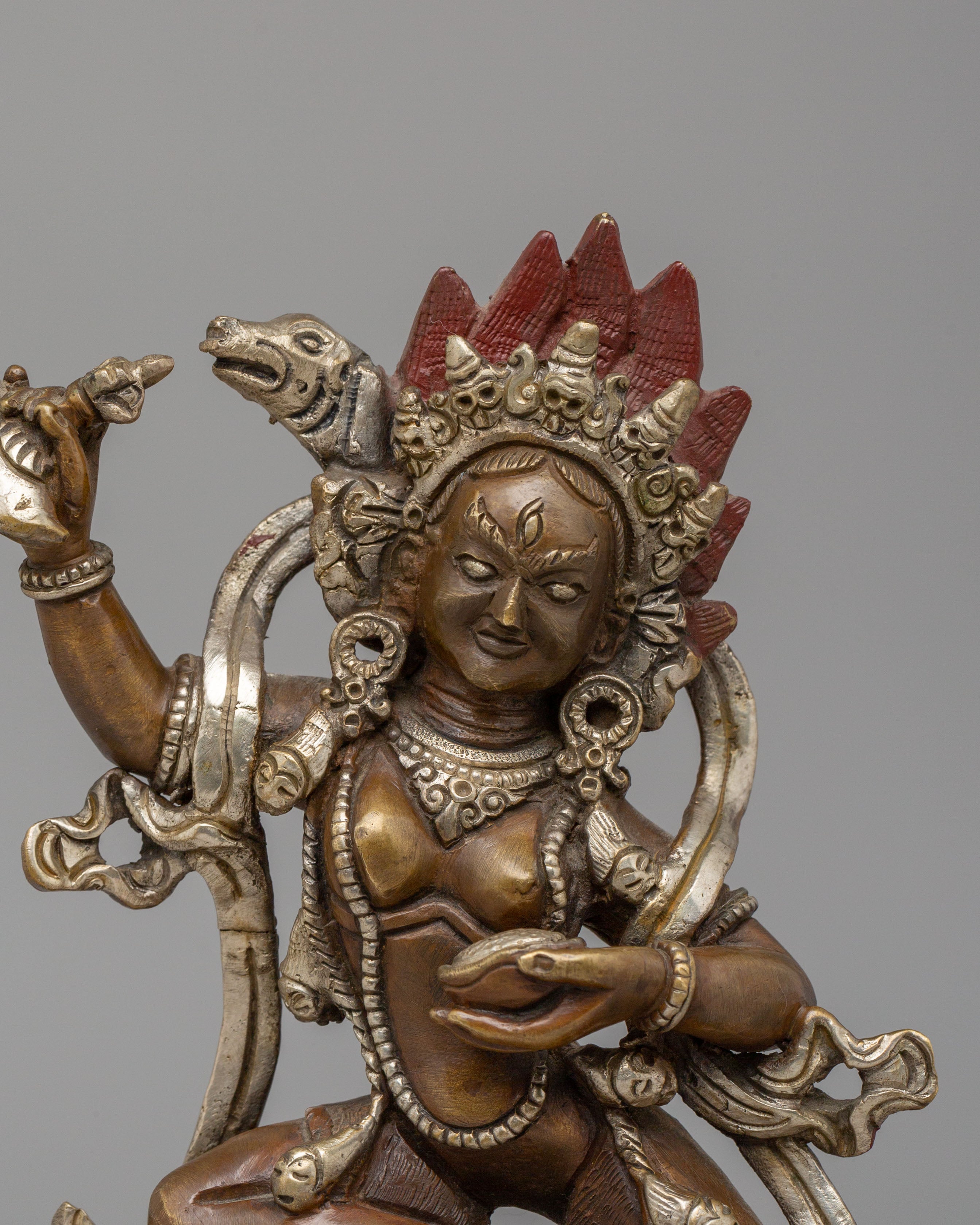 Himalayan Dorje Phagmo Deity Statue | Silver Plated Tibetan Altar Decor