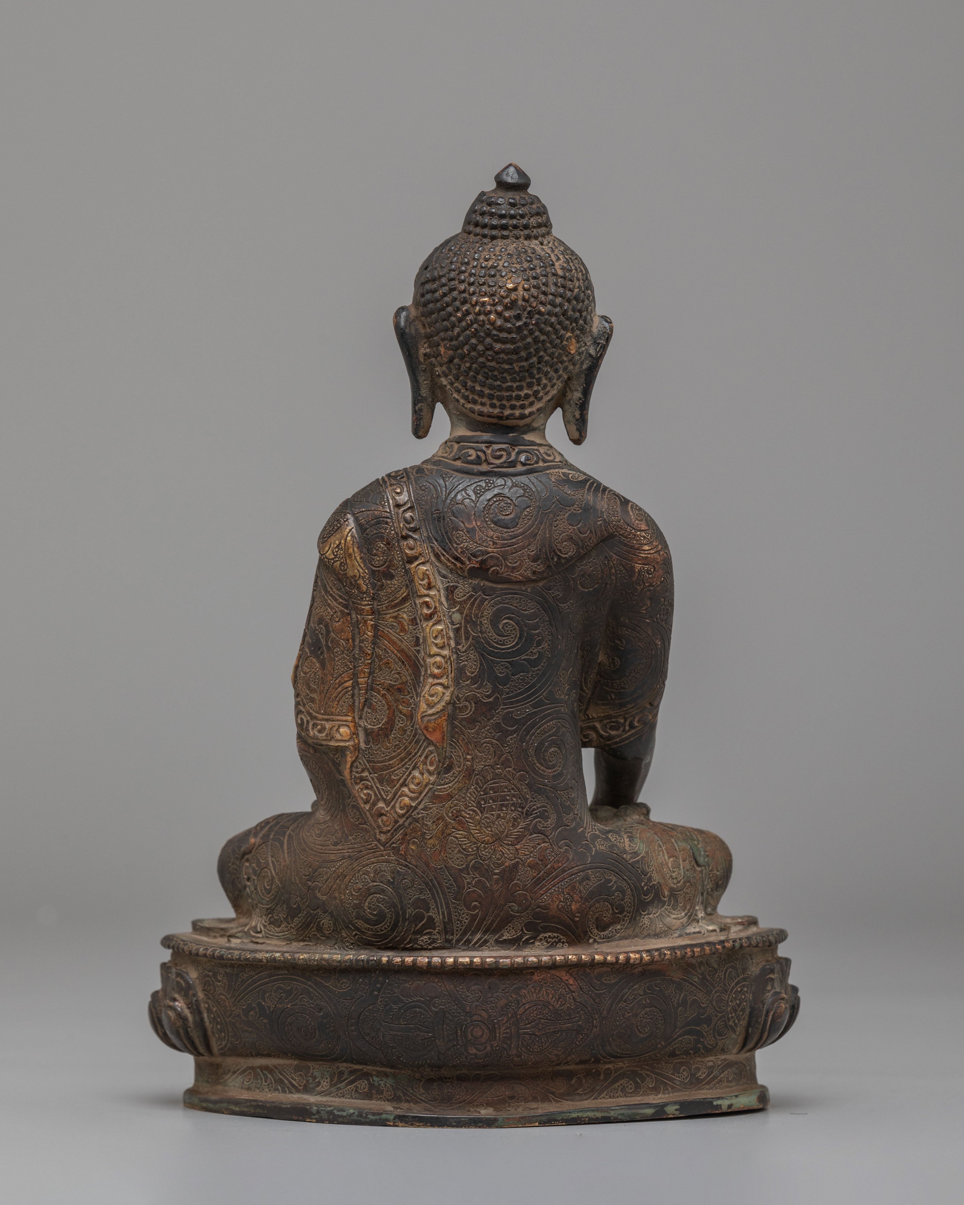 Tibetan Buddha Shakyamuni Sculpture | Oxidized Brass Buddha Figure