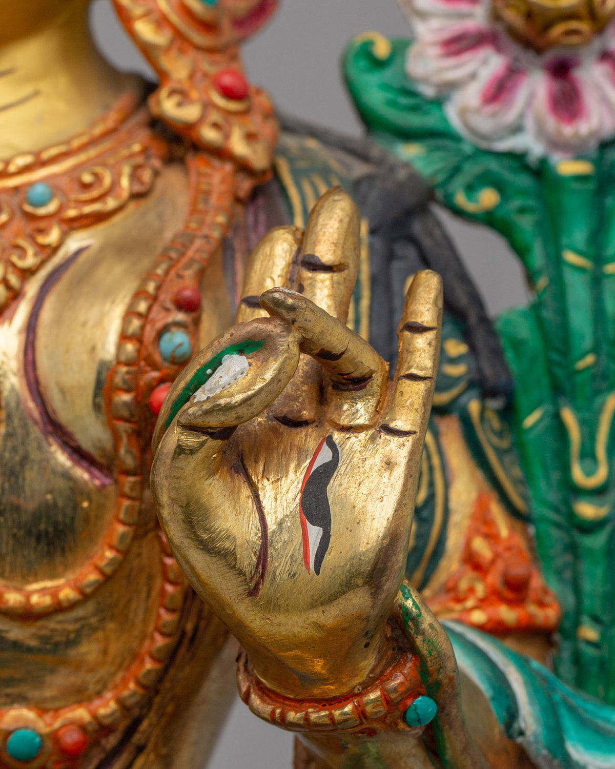 Handmade White Tara Statue for Healing | 24K Gold Plated Copper Tara