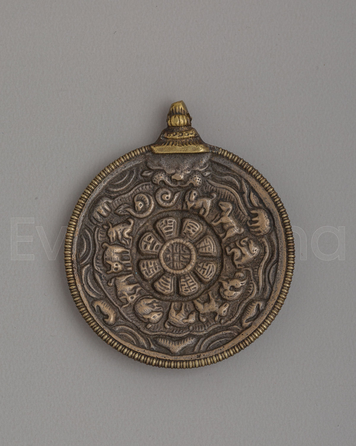 Traditional Tibetan Mirror with Zodiac Motifs 