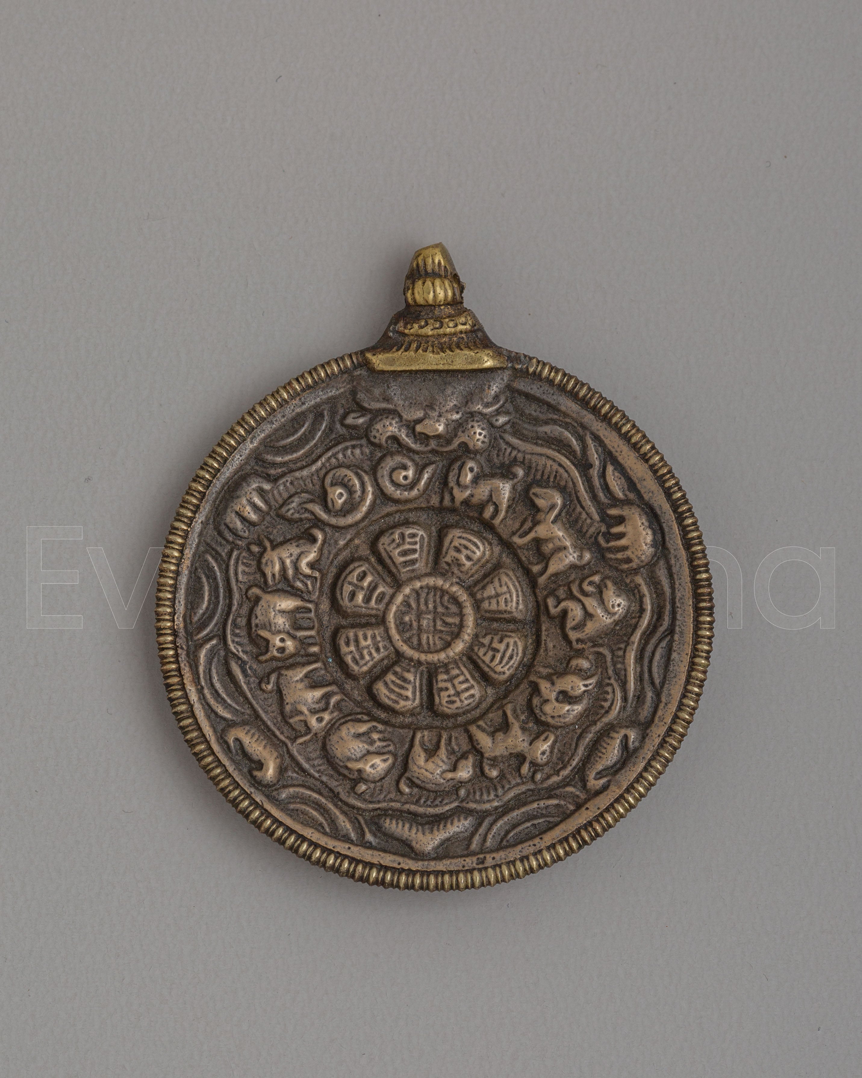 Traditional Tibetan Mirror with Zodiac Motifs 