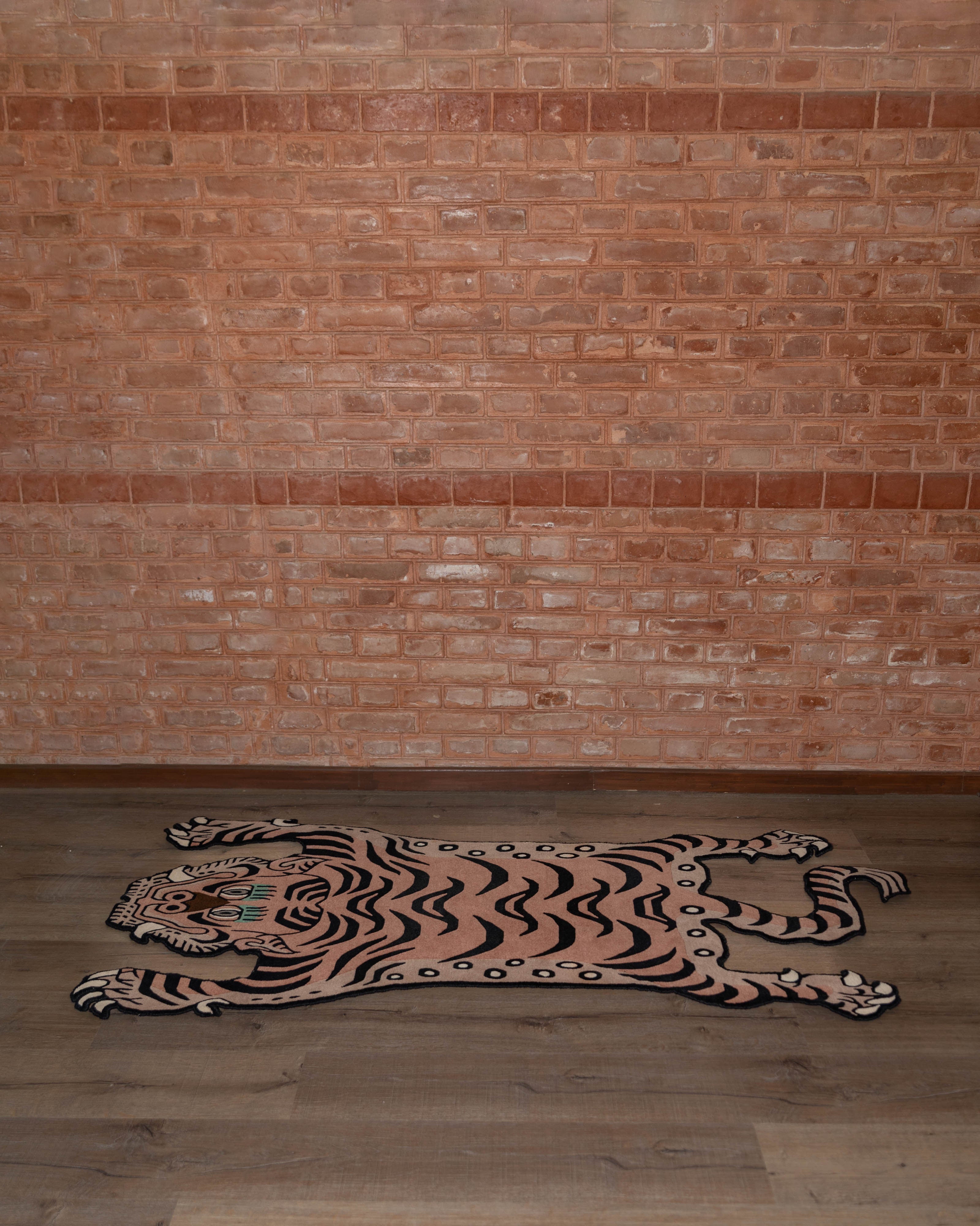Decorative Handwoven Tiger Rug | Tibetan & New Zealand Wool with Viscose Accents