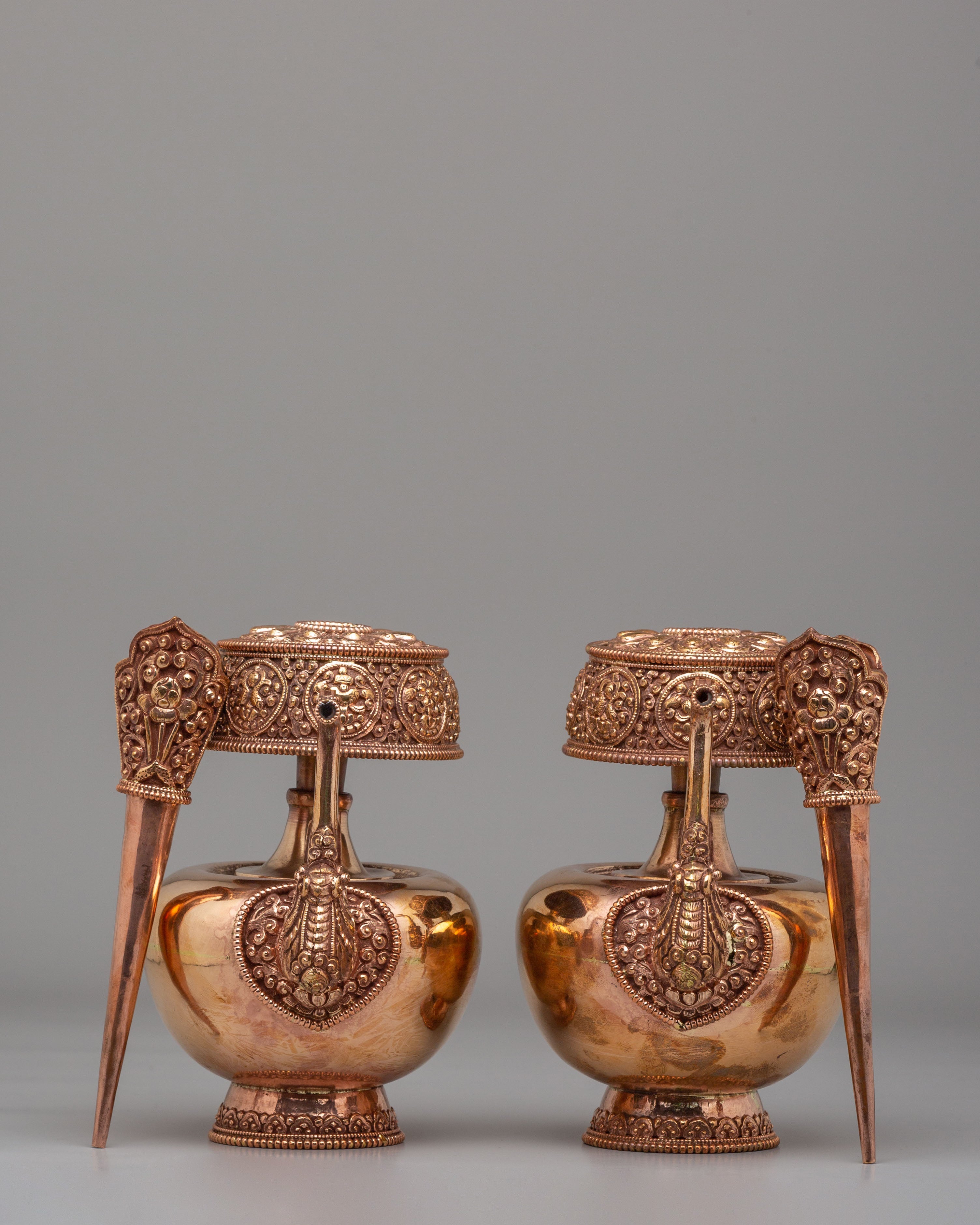 Sacred Tibetan Altar Bhumba Set | Copper Ritual Offering Vessels