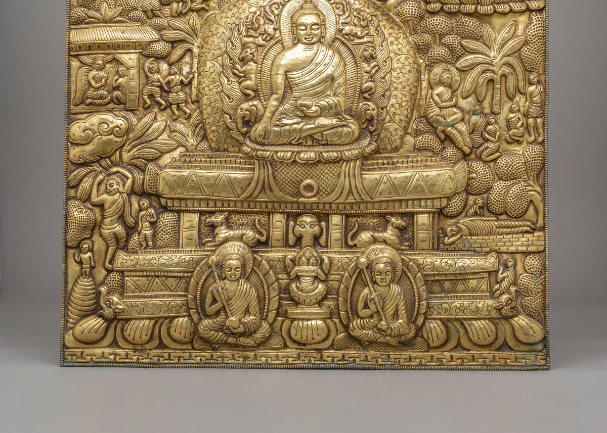 Handcrafted Buddha's Life Wall Hanging | Brass Wall Decor with Disciples