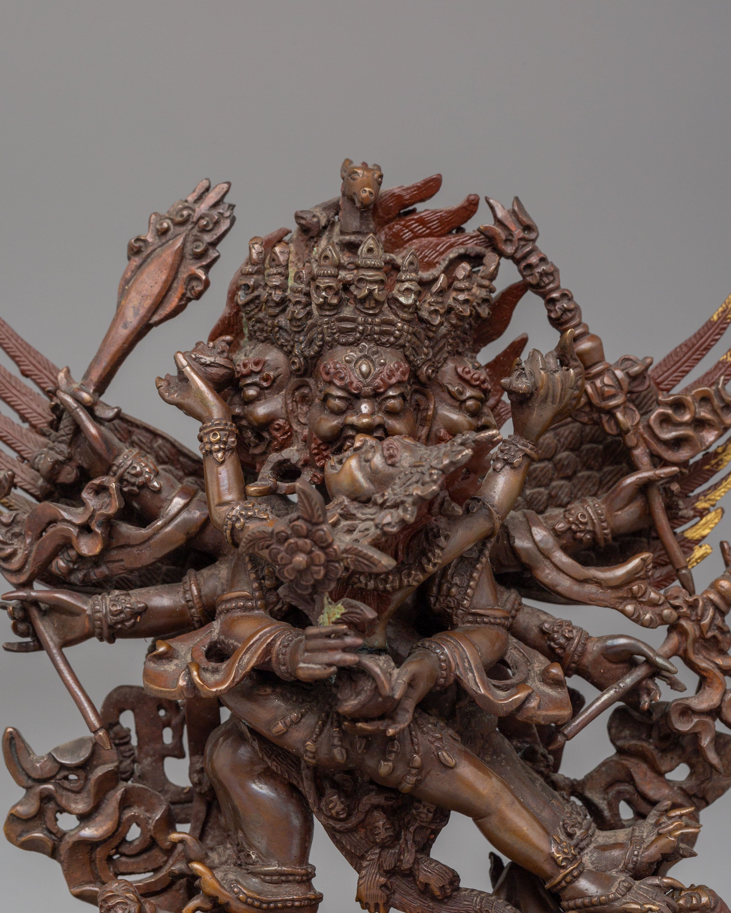Handcrafted Hayagriva Statue | Traditional Oxidized Copper Artwork